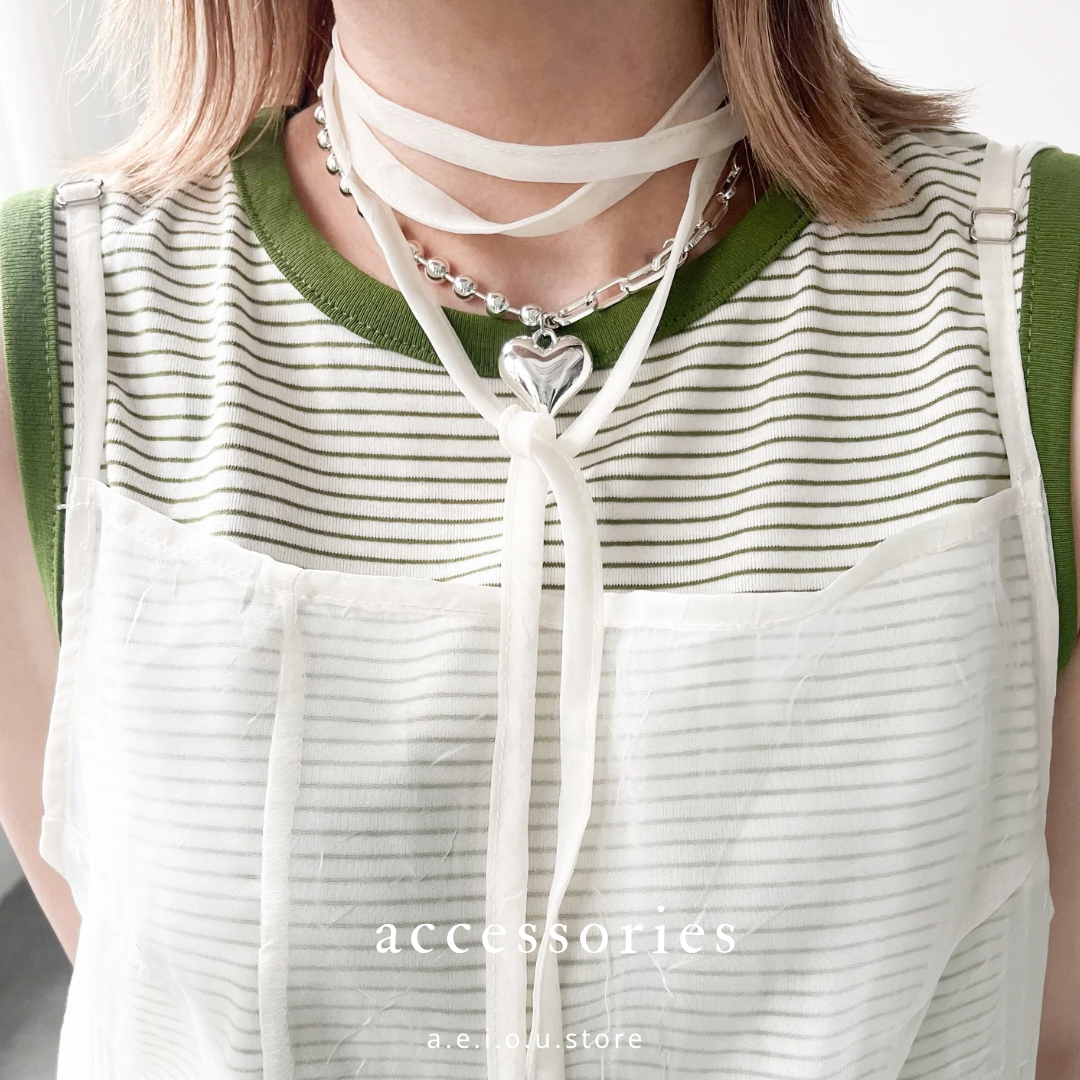 AC149- 2 Heart Chain Ball Ball Necklace
