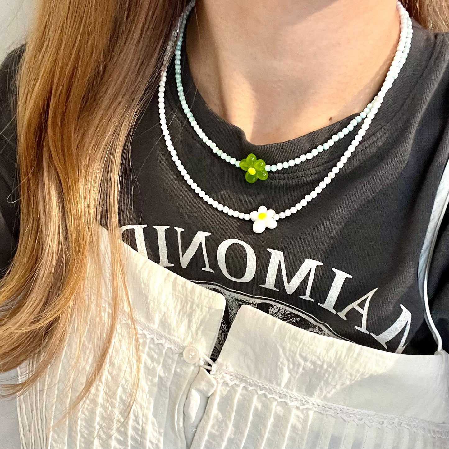 AC60- Cat Eyes Balls Flowers Necklace