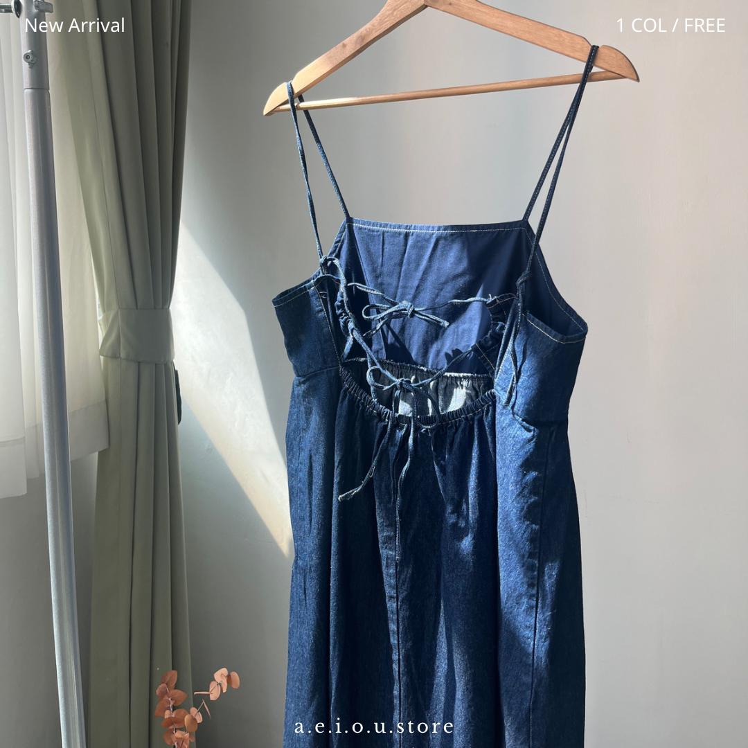 OP48- Black Ribbon Denim Dress | Navy