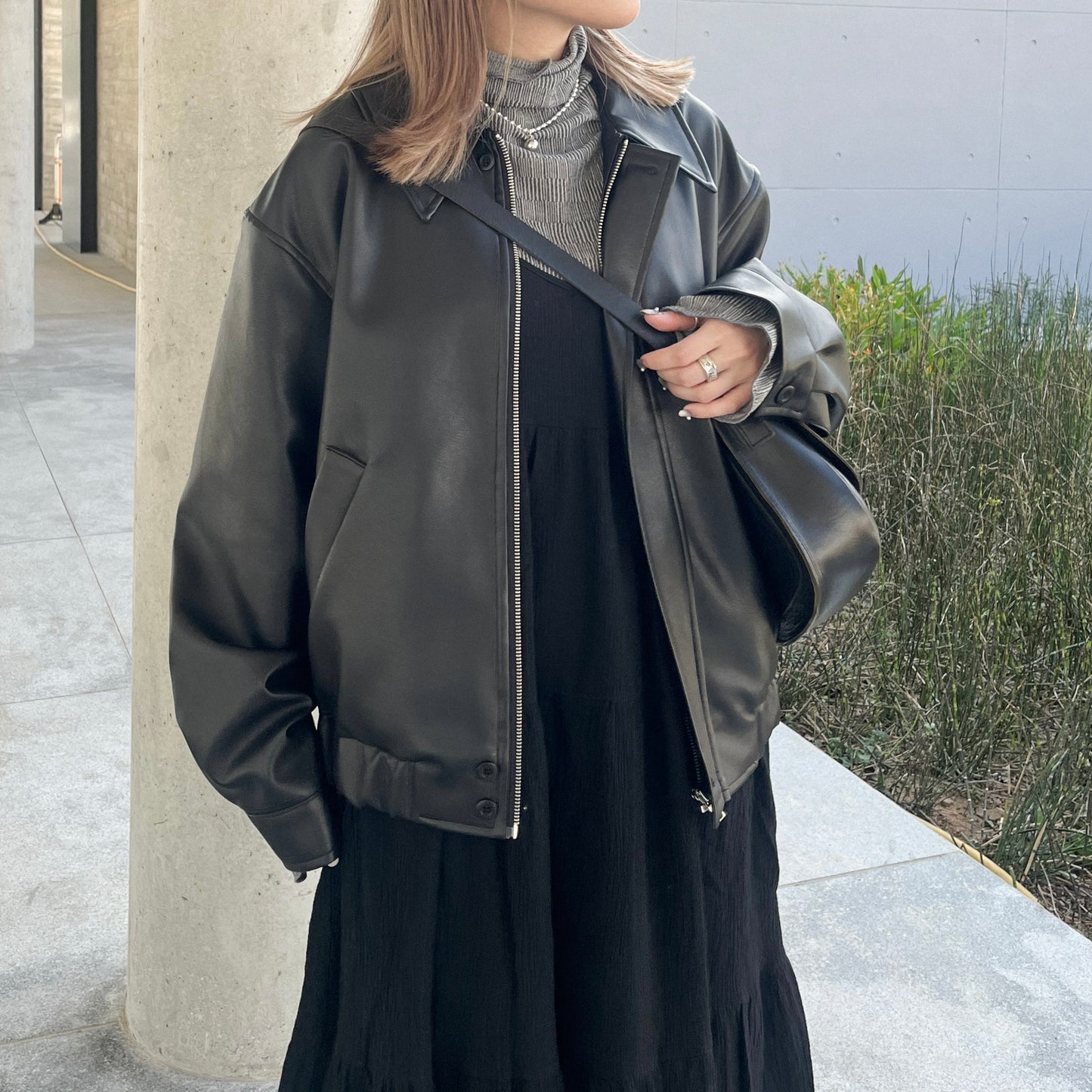 JK02- Leather oversize Jacket | Brown | Black