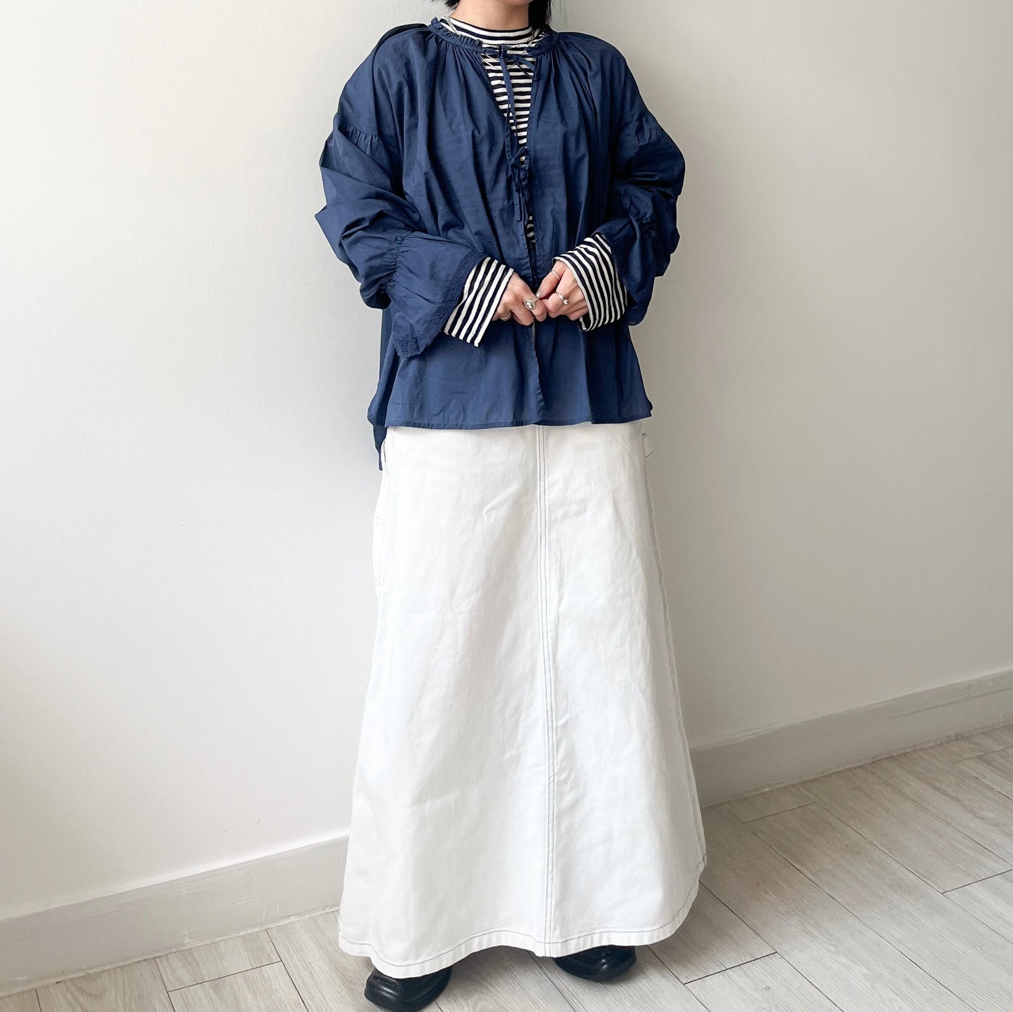 SK102- A-Line Denim Skirt | White ( S / M )