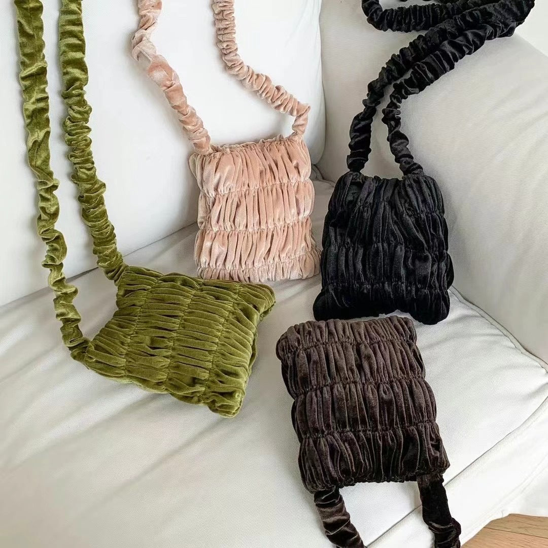BG23- Mini Fannel Crinkle Bag | Beige | Green | Brown | Black