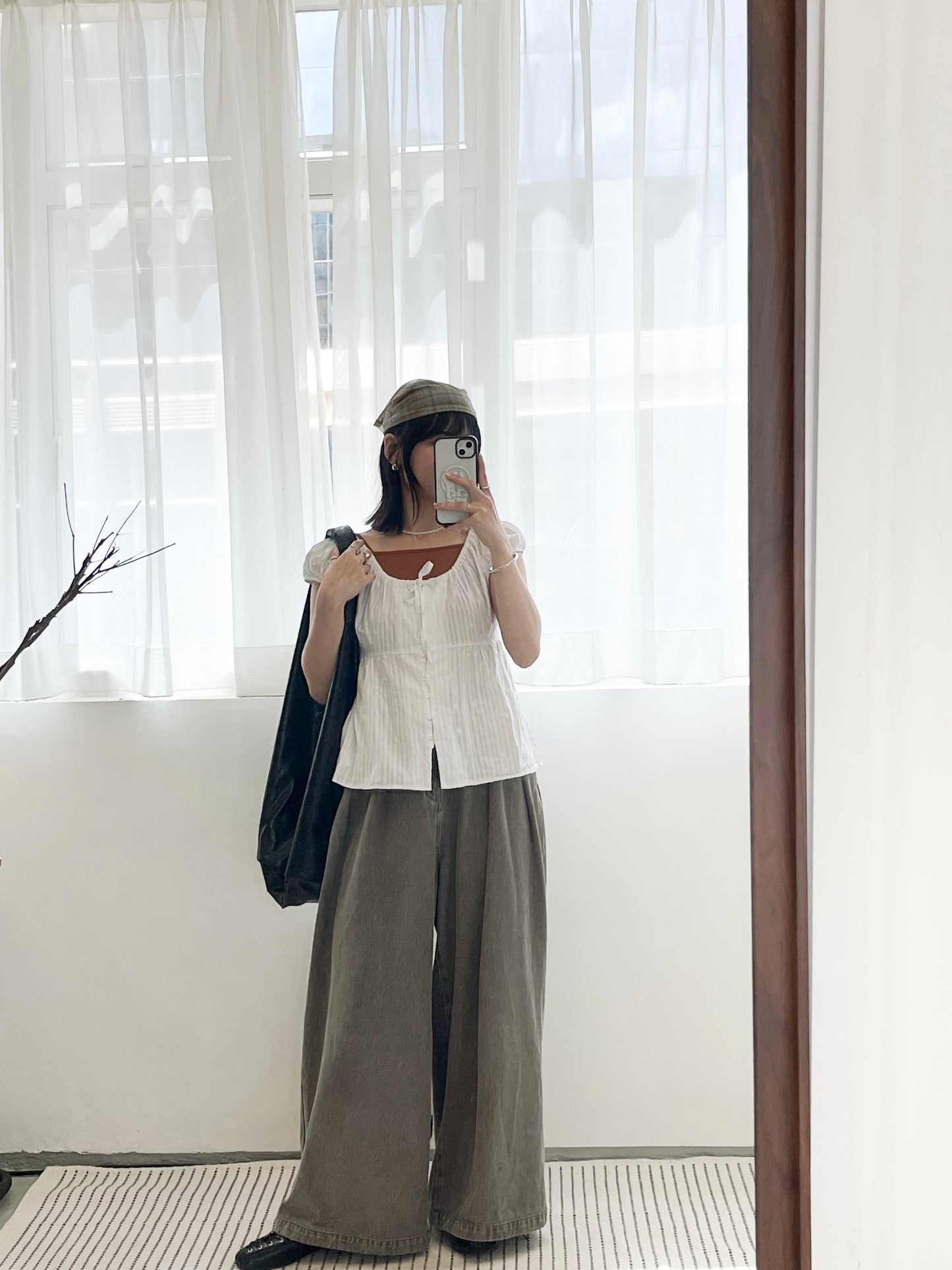 AC267- 方格網紗三角巾/頭巾 | Navy | Brown