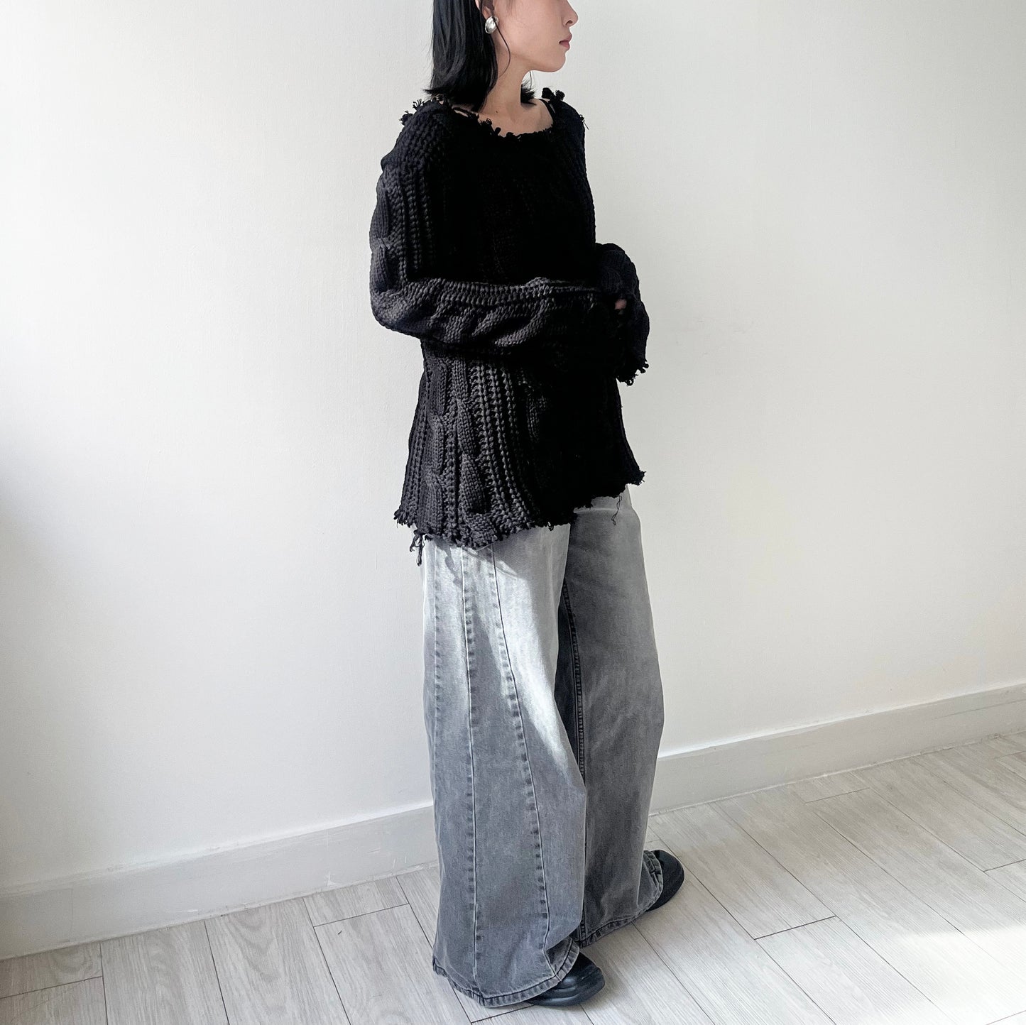 TP443- 破邊粗冷衫 | Ivory | Red | Grey | Black