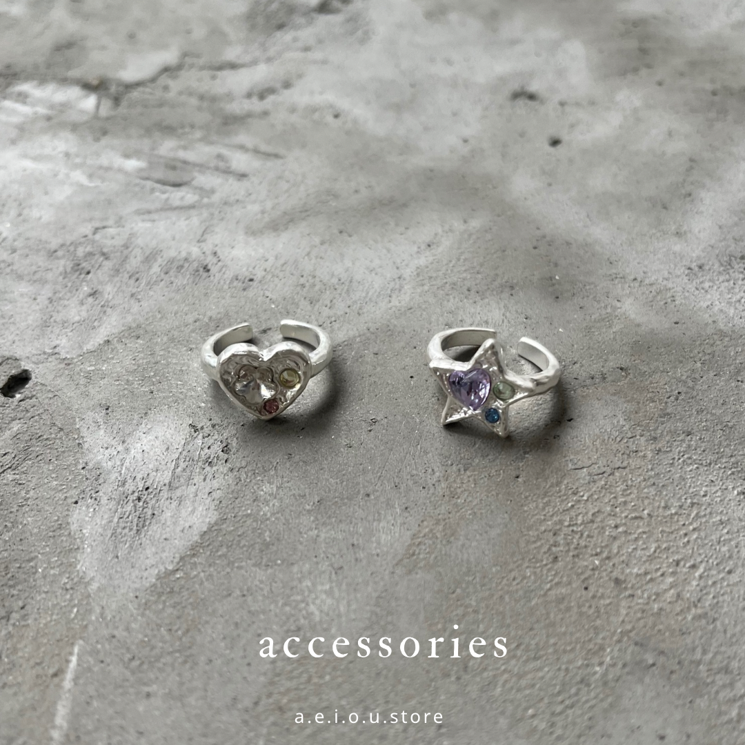AC144- Star & Heart Crystal Ring | Star | ♡