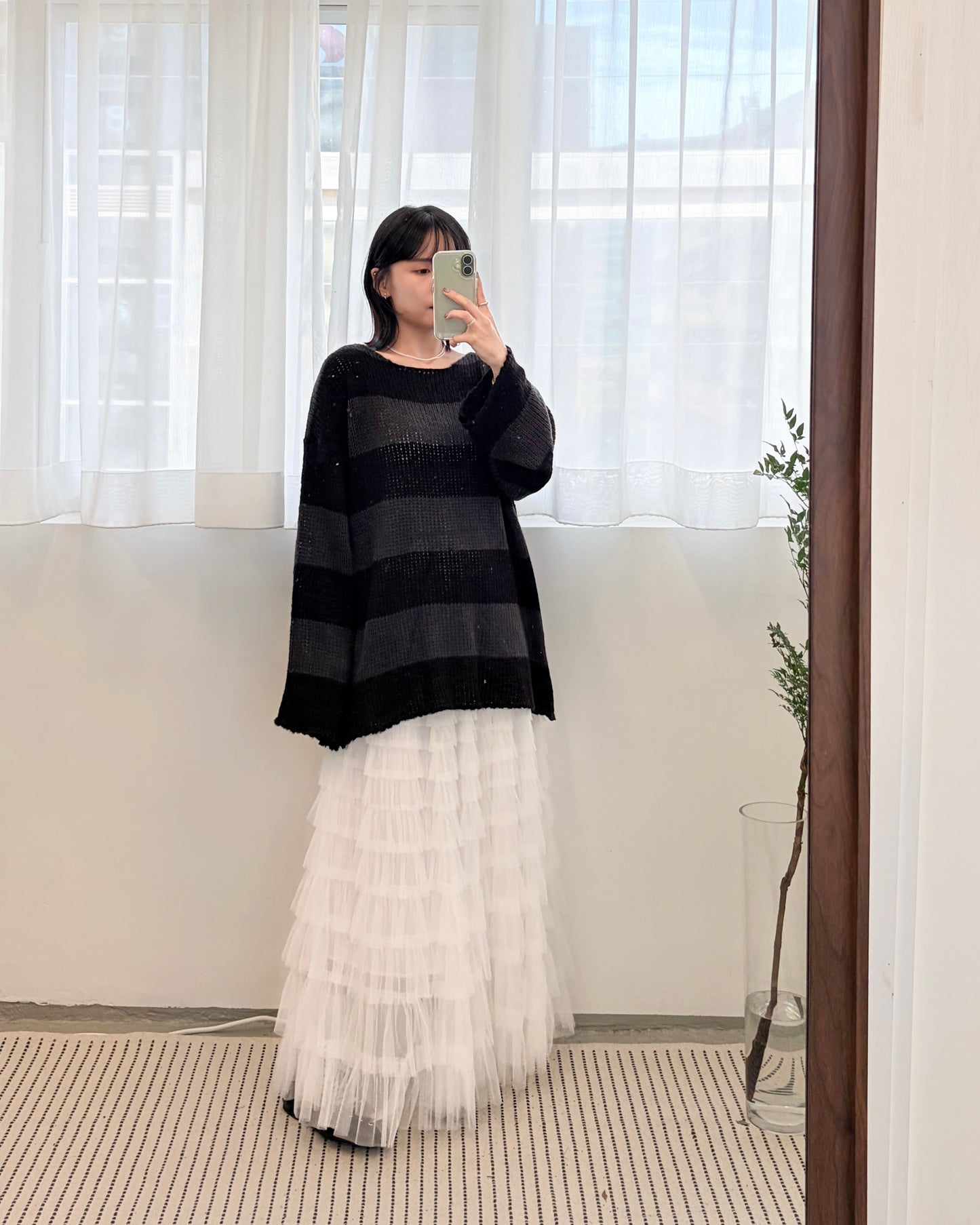 TP691- 拼色2 Ways Stripe Knit Top | Lime x Orange | Blue x Purple | Grey x Black