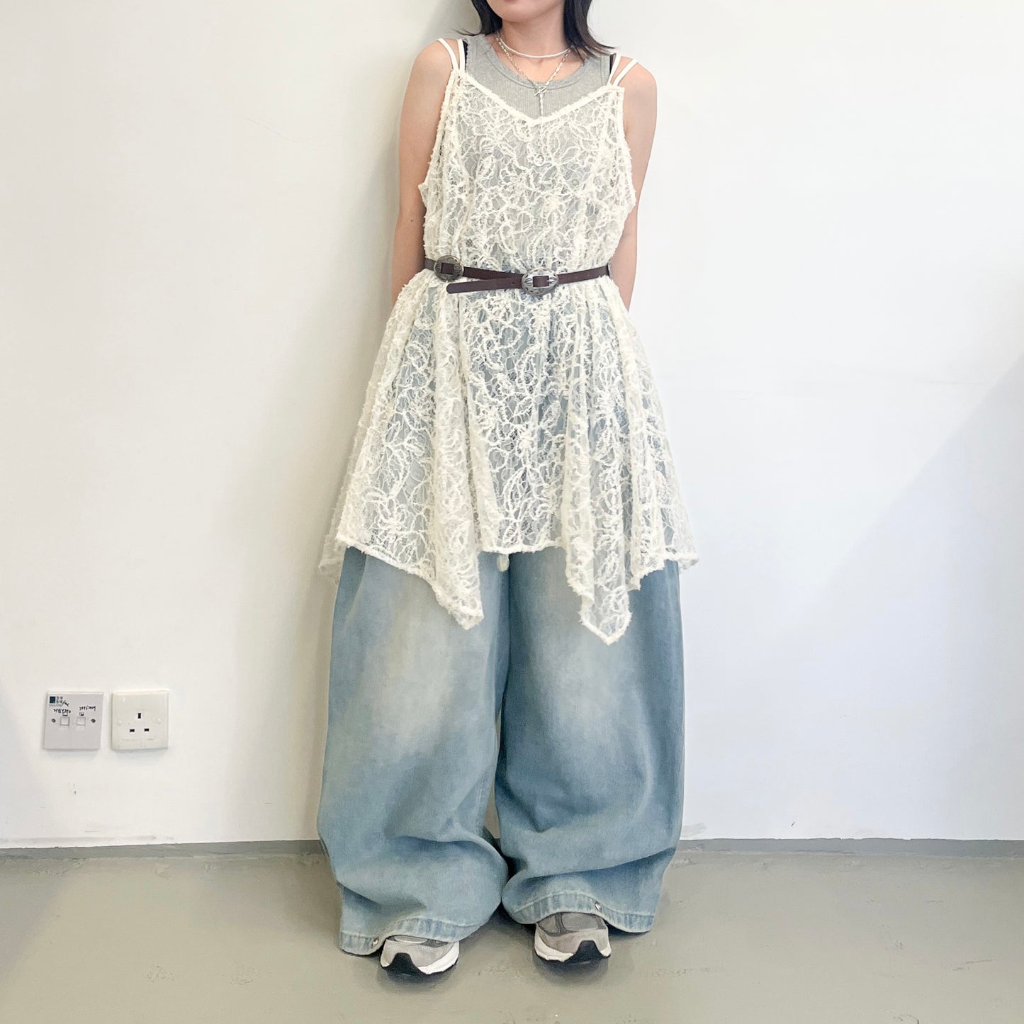 OP72- Tunic Tulle Lace Dress | Ivory | Black