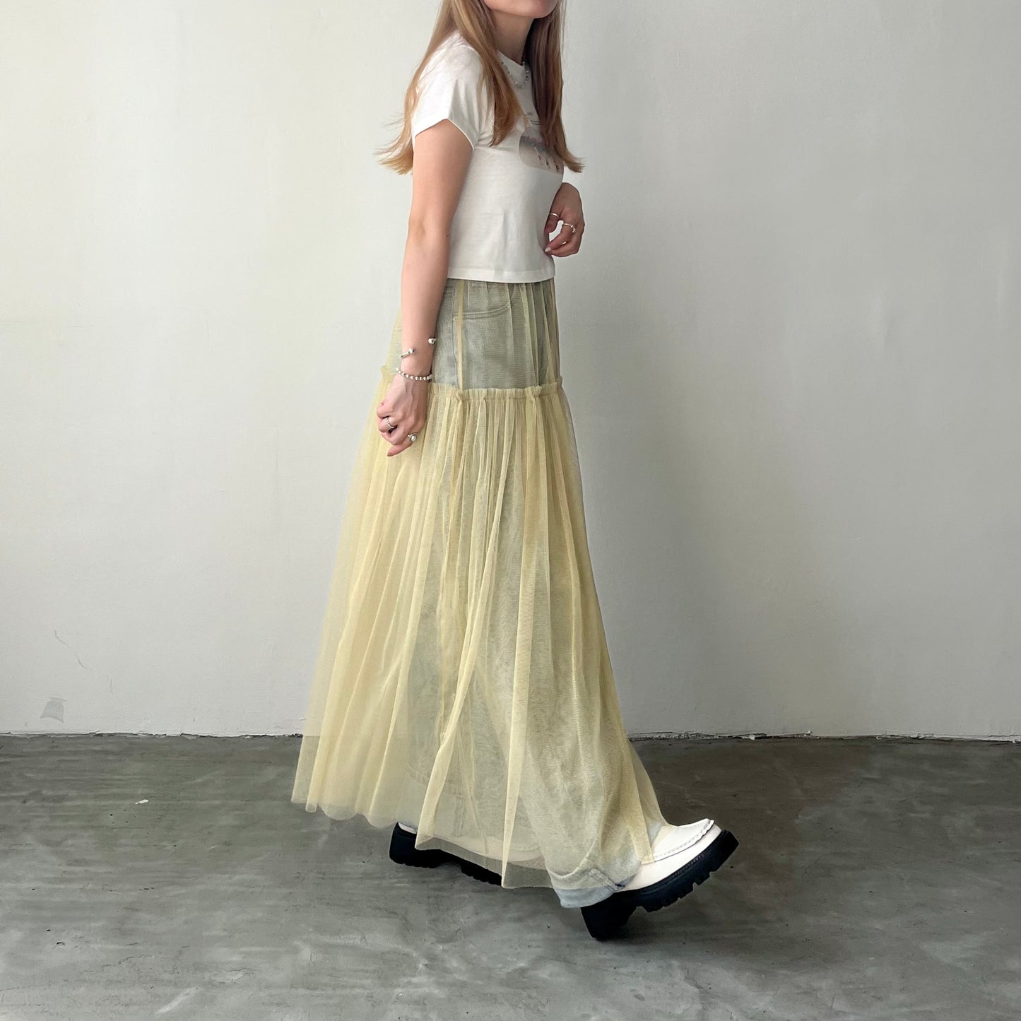 SK34- See through layer Skirt | Ecru | Black