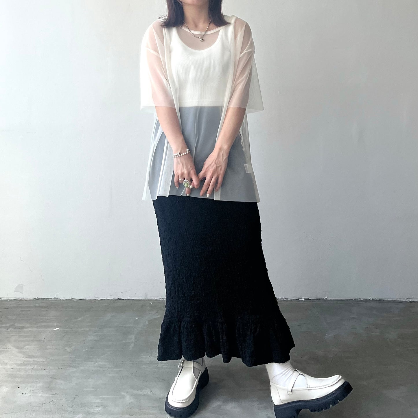 SK35- Flower Print Skirt | Ivory | Black