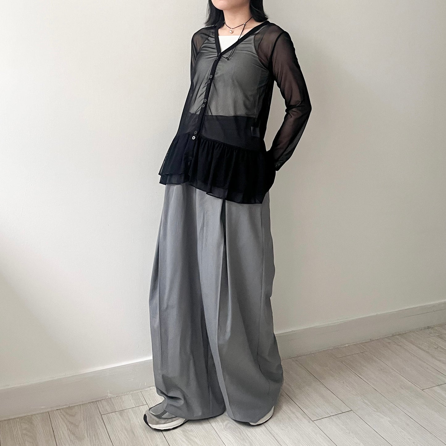 PT80- 闊腳打褶薄西褲 | Ivory | Grey | Black