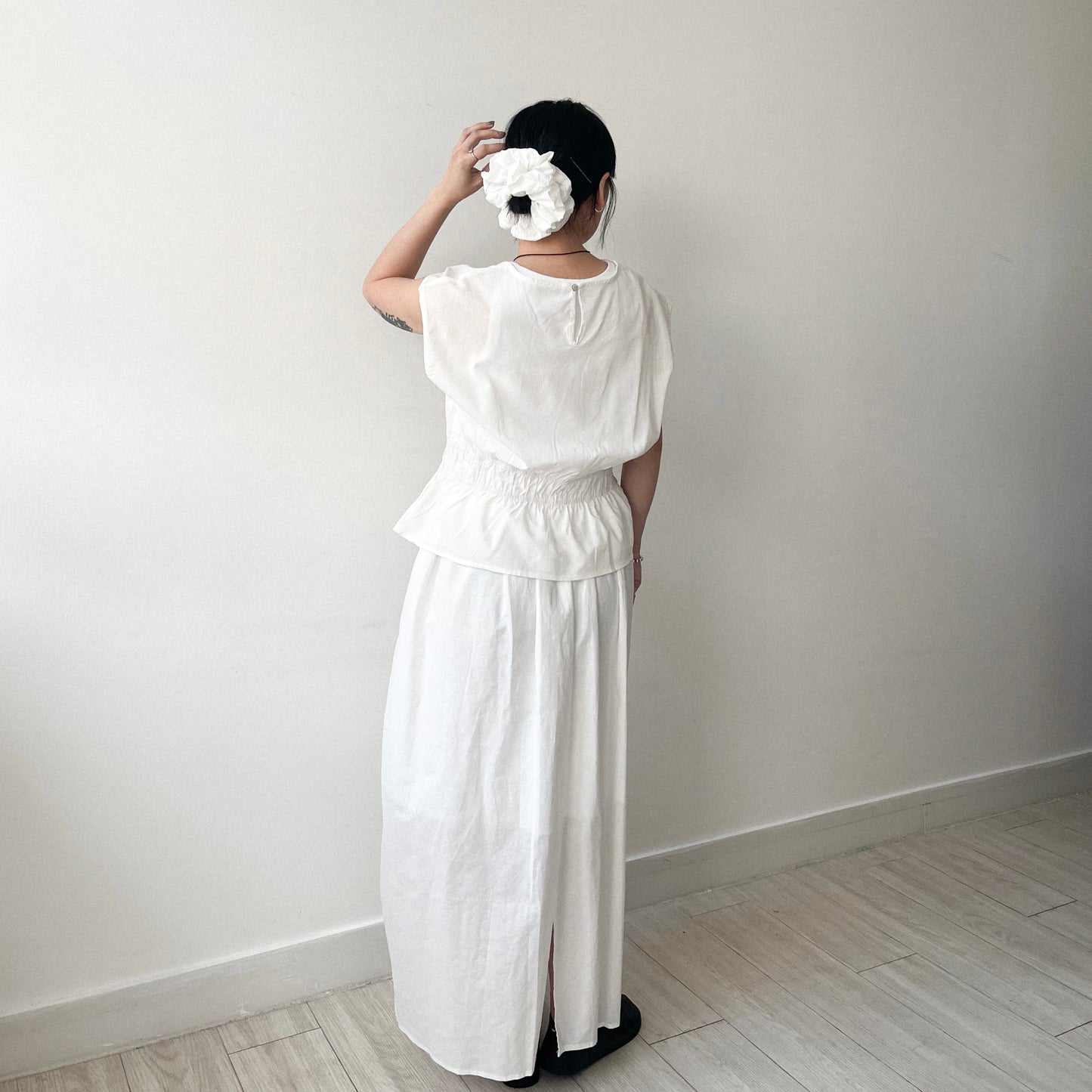 SK124- 麻棉Skirt | White