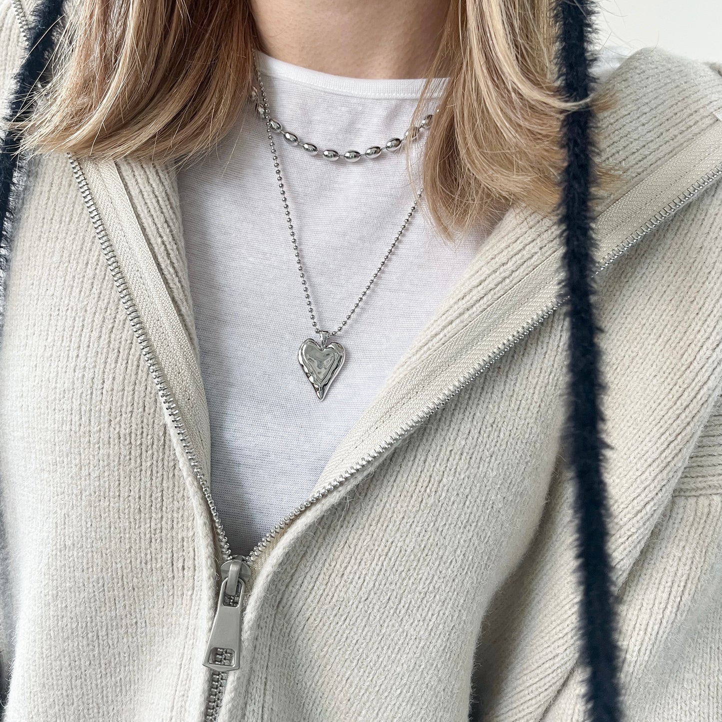 AC112 - Heart With Rice Ball Necklace Set
