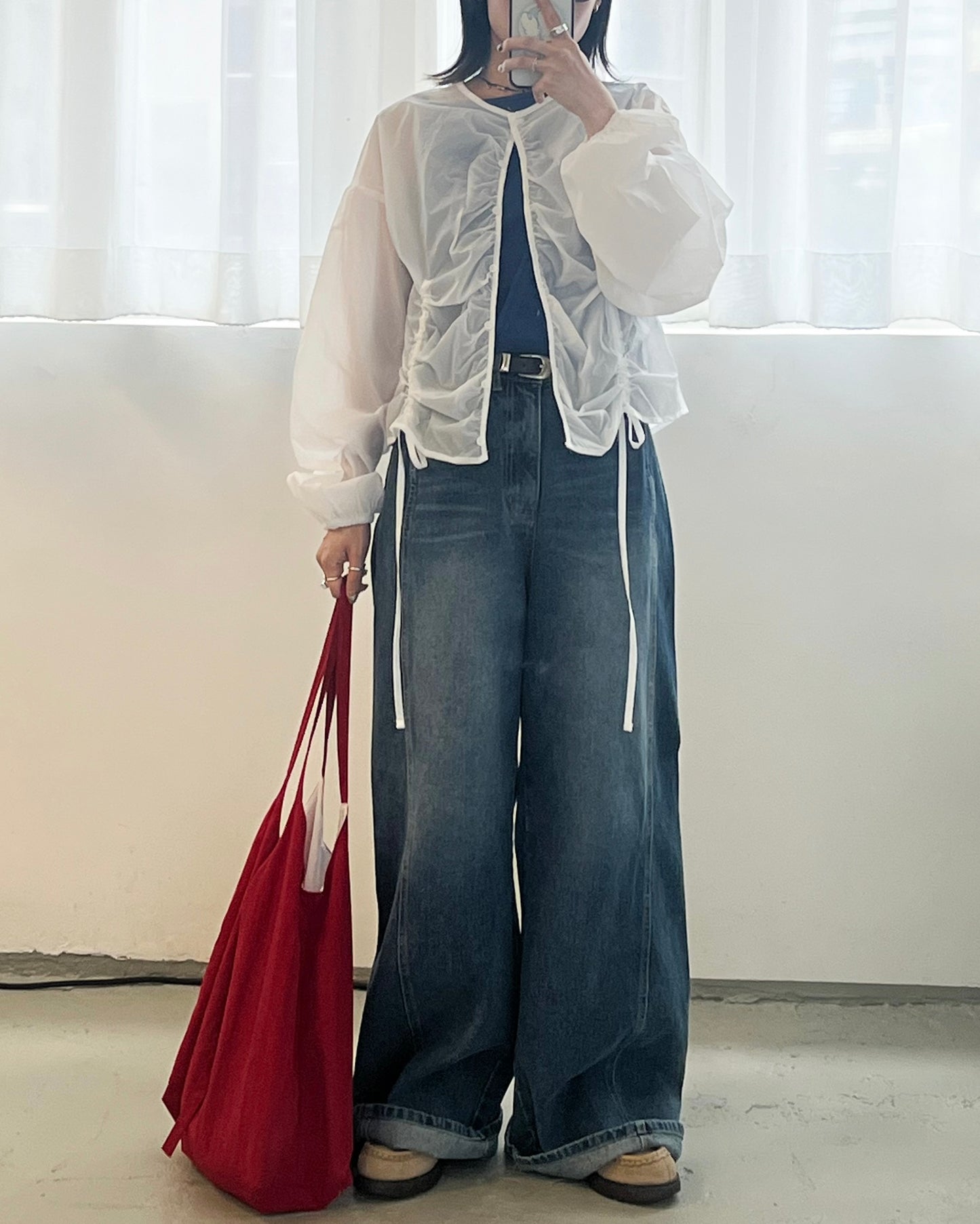 TP656- Drawsting Thin Coat | White | Light Grey ( 索索料 )