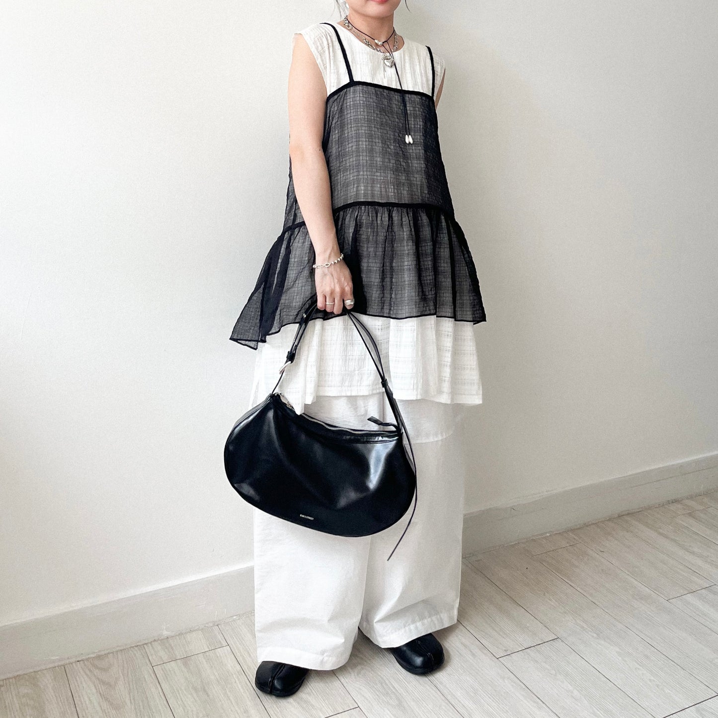 TP641- See-though Checked Vest | White | Blue | Black