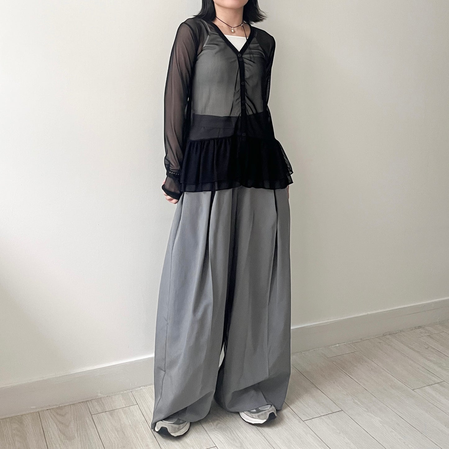 PT80- 闊腳打褶薄西褲 | Ivory | Grey | Black