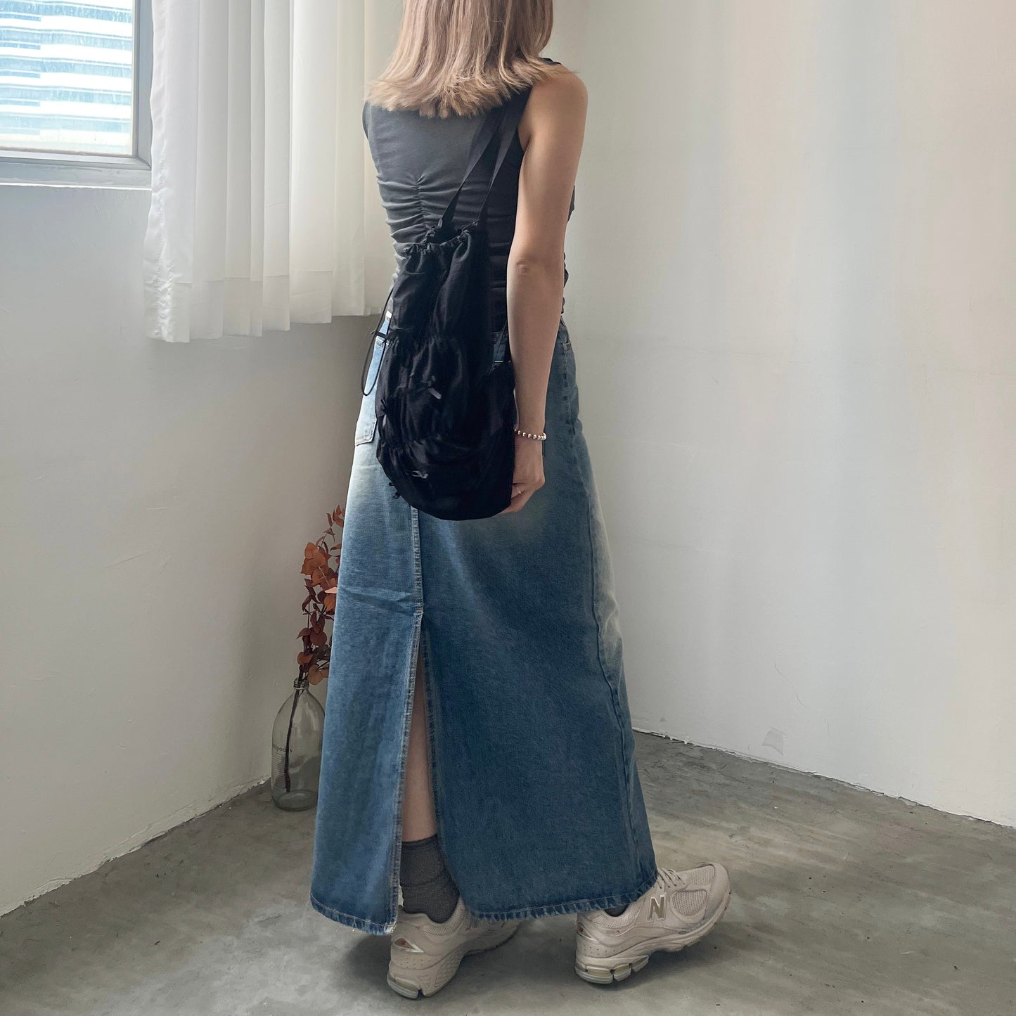 SK41- Straight Line Denim Skirt | Navy | Black