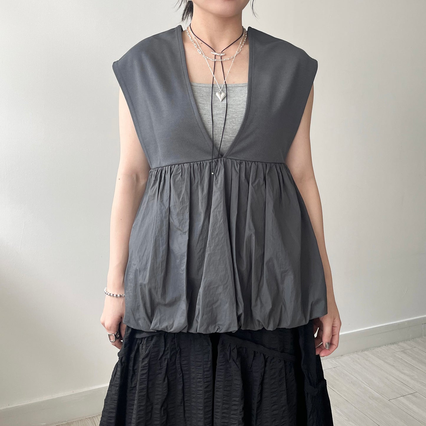 TP633- Balloon Vest Top | Ivory | Charcoal | Black