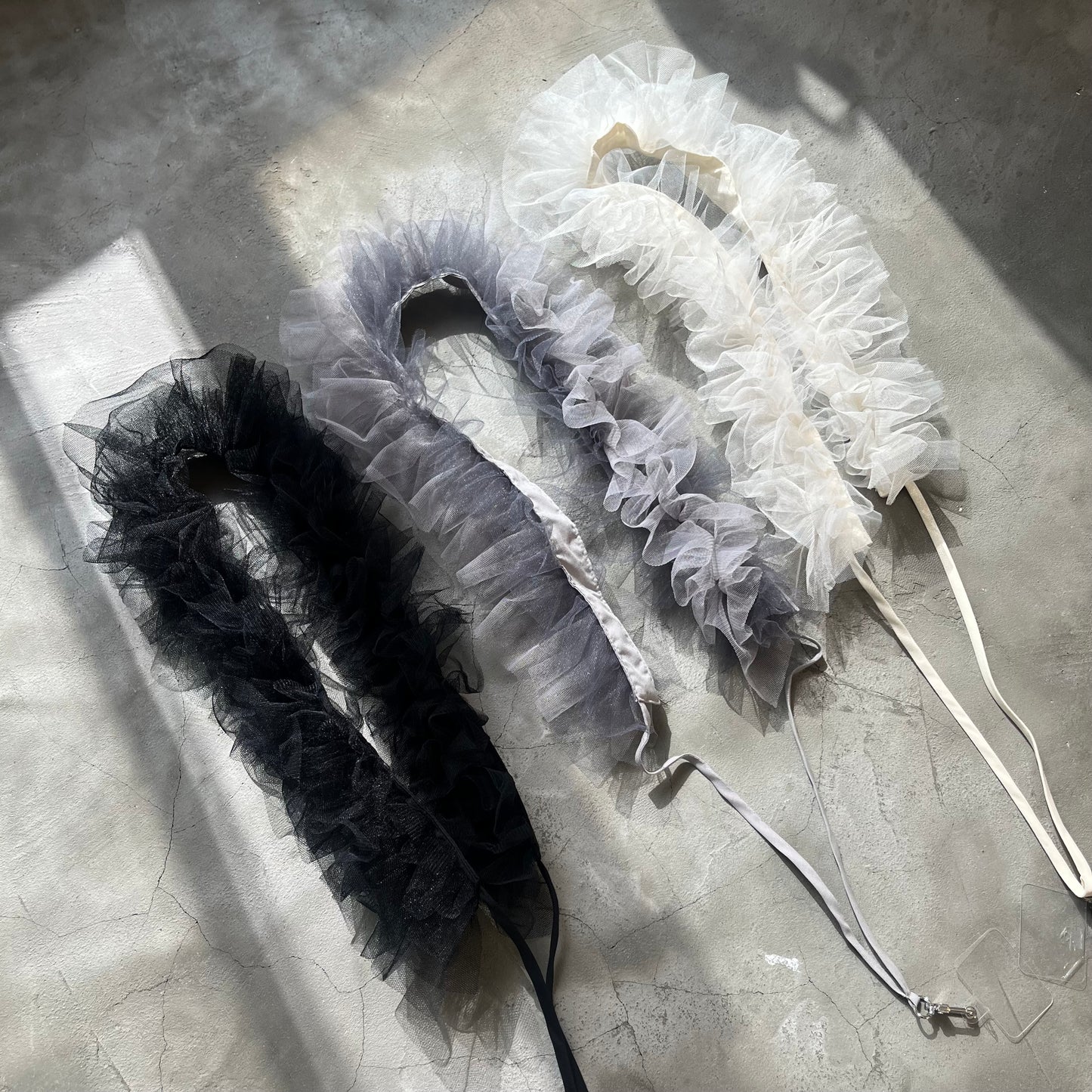 ZK01- Ruffle Phone Strap | Ivory | Grey | Black
