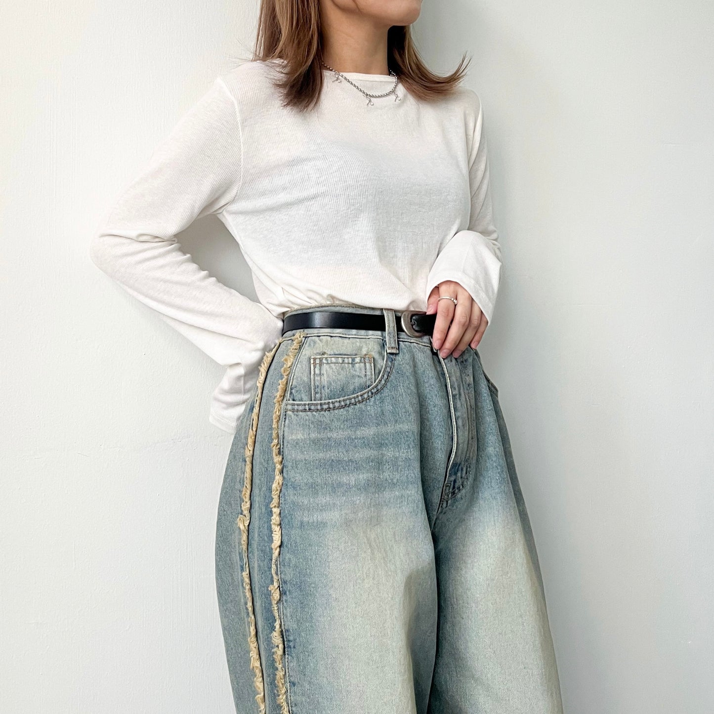 TP207- Round Neck Basic Top | White | Blue | Beige