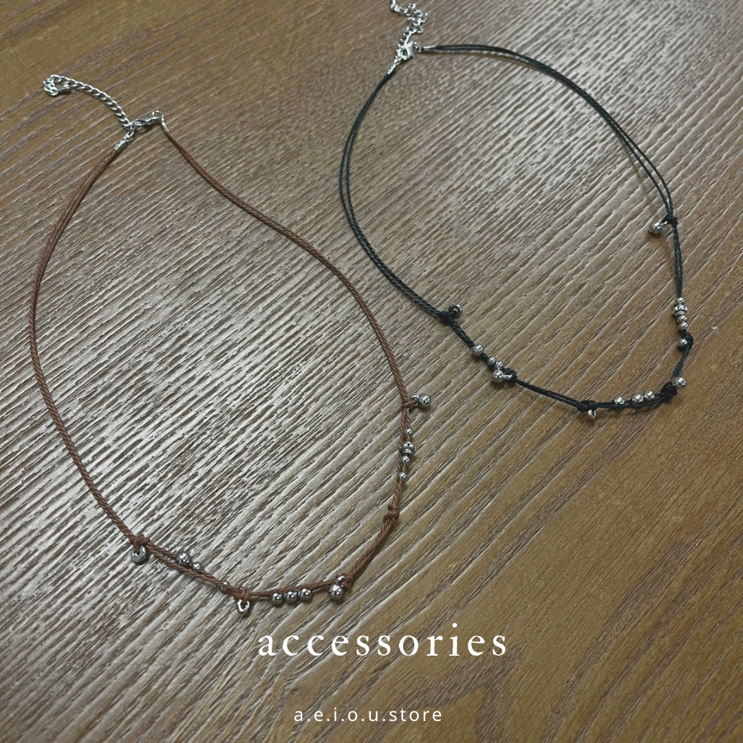 AC261- 點點銀珠頸鏈 | Brown | Black