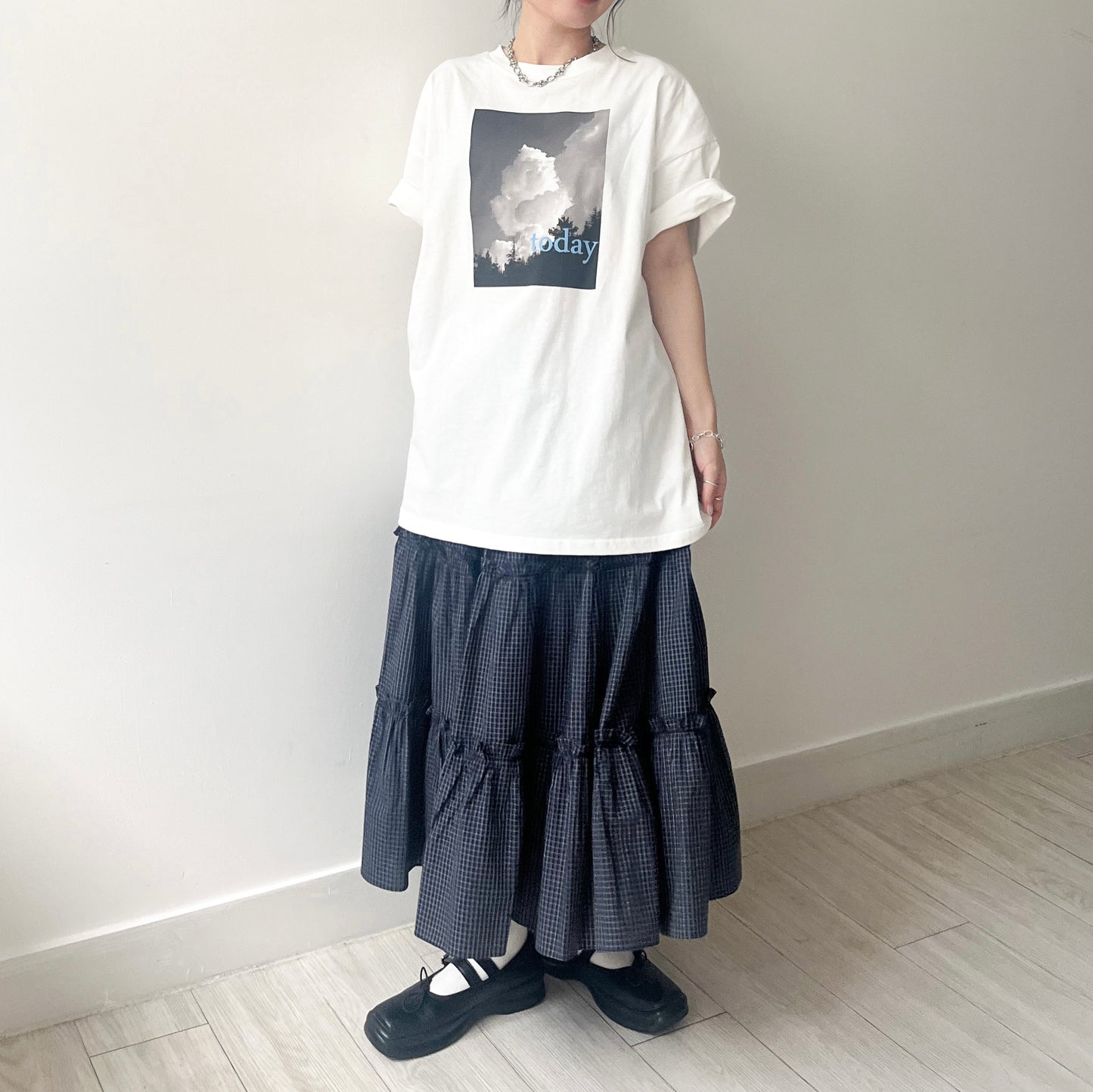 SK115- Checked Ruffle Skirt | Blue | Navy