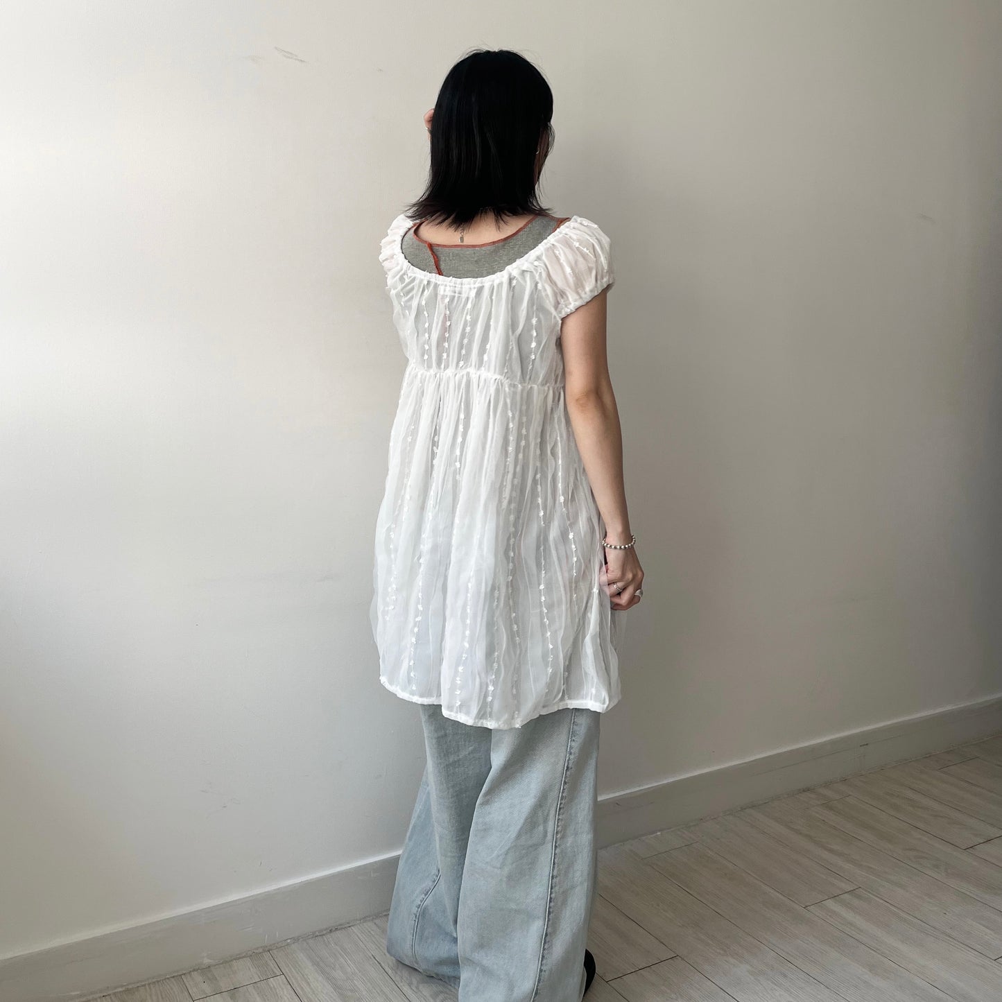 OP71- Embroidery U Neck Dress | White | Black