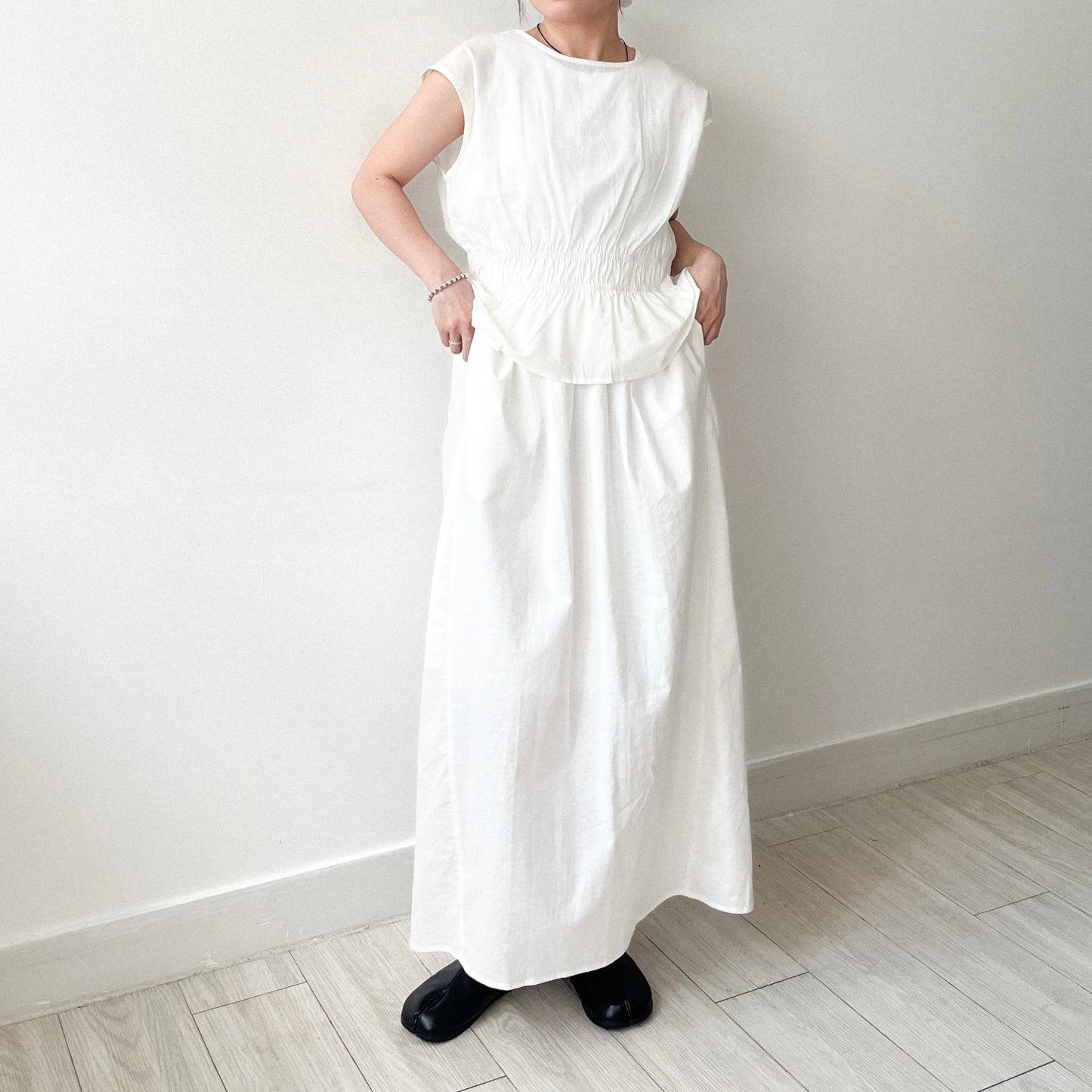 SK124- 麻棉Skirt | White