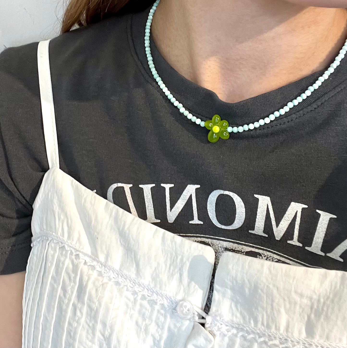 AC60- Cat Eyes Balls Flowers Necklace