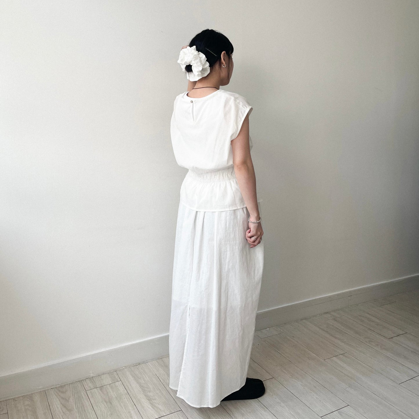 SK124- 麻棉Skirt | White
