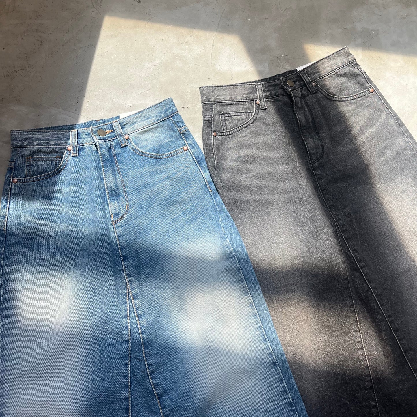 SK41- Straight Line Denim Skirt | Navy | Black