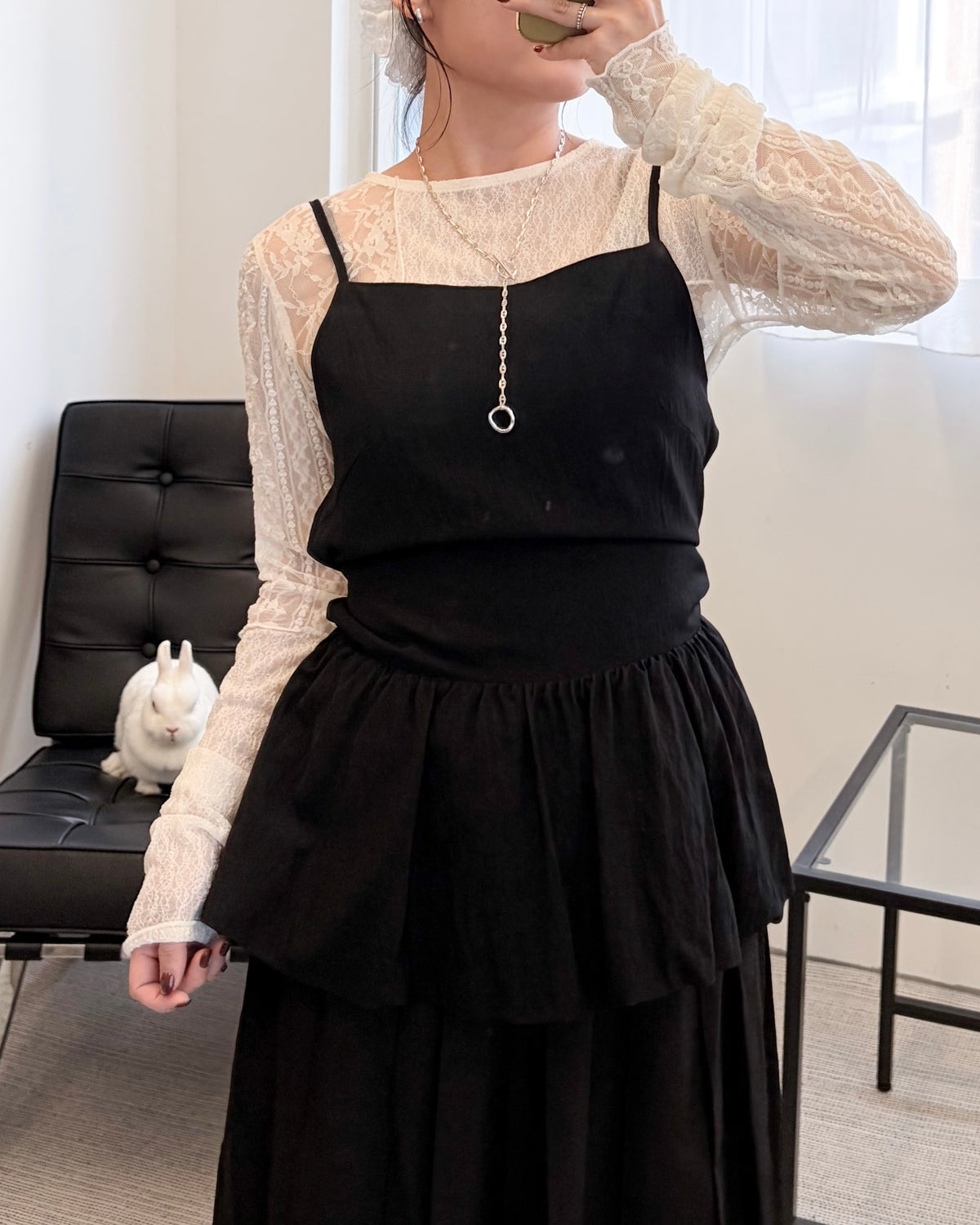 TP849- Lace Patchwork Pullover | Ivory | Black