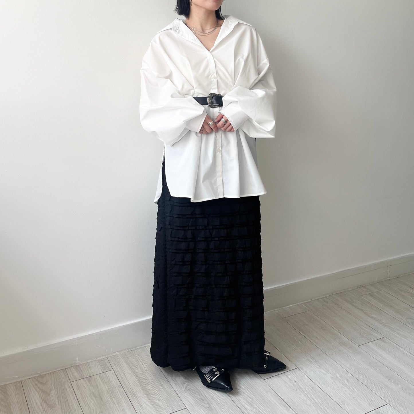 SK104- Tiered Skirt | Ivory | Black