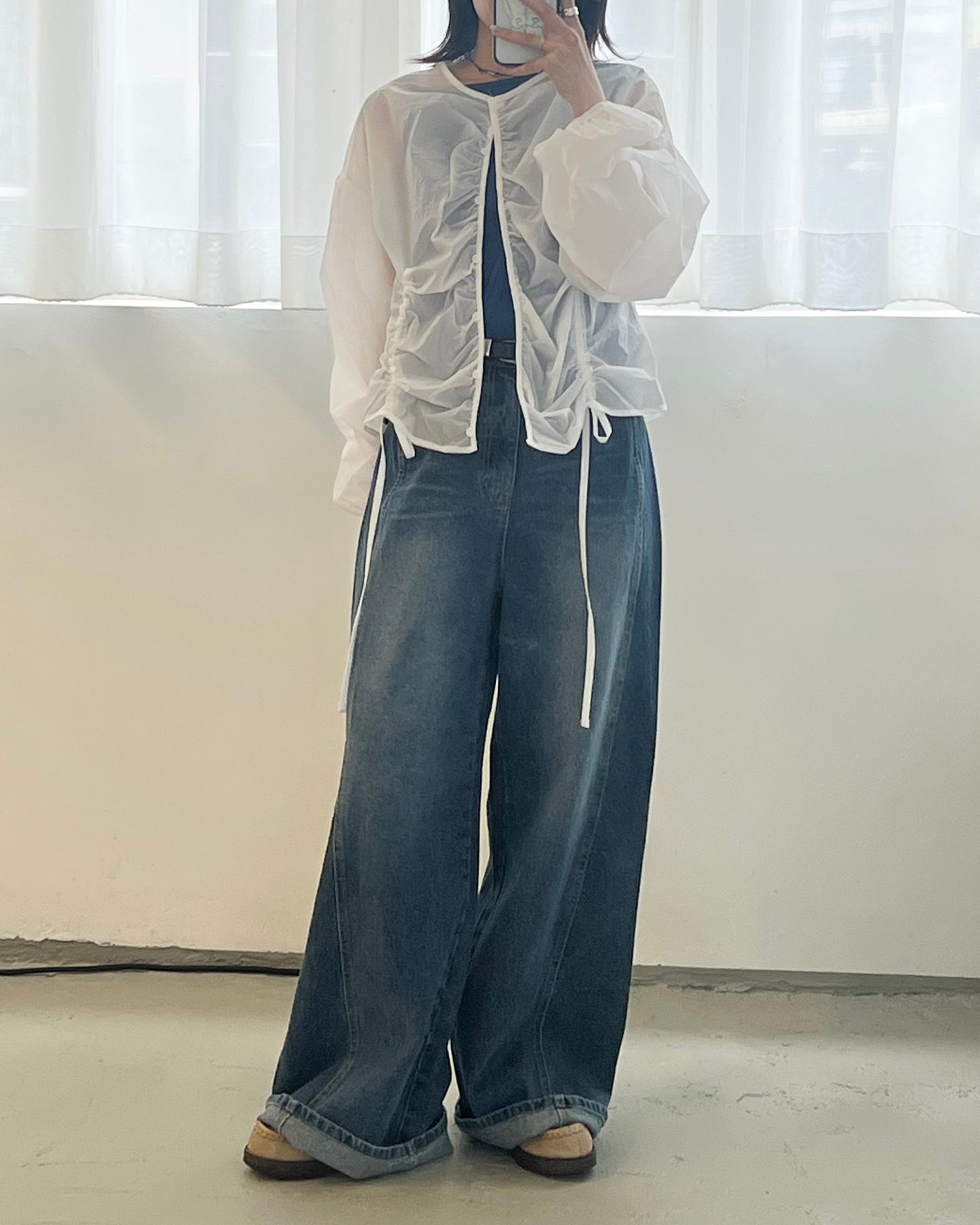 TP656- Drawsting Thin Coat | White | Light Grey ( 索索料 )