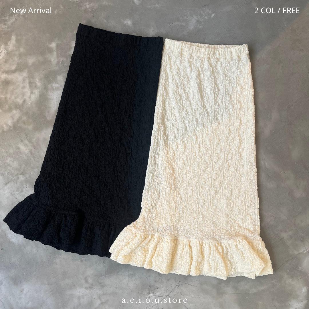 SK35- Flower Print Skirt | Ivory | Black