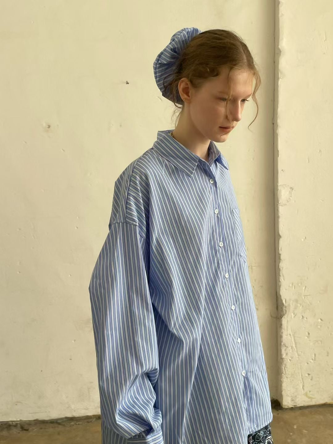 TP658 - 橡筋圈x 恤衫Set | Stripe Beige | Stripe Blue | Blue