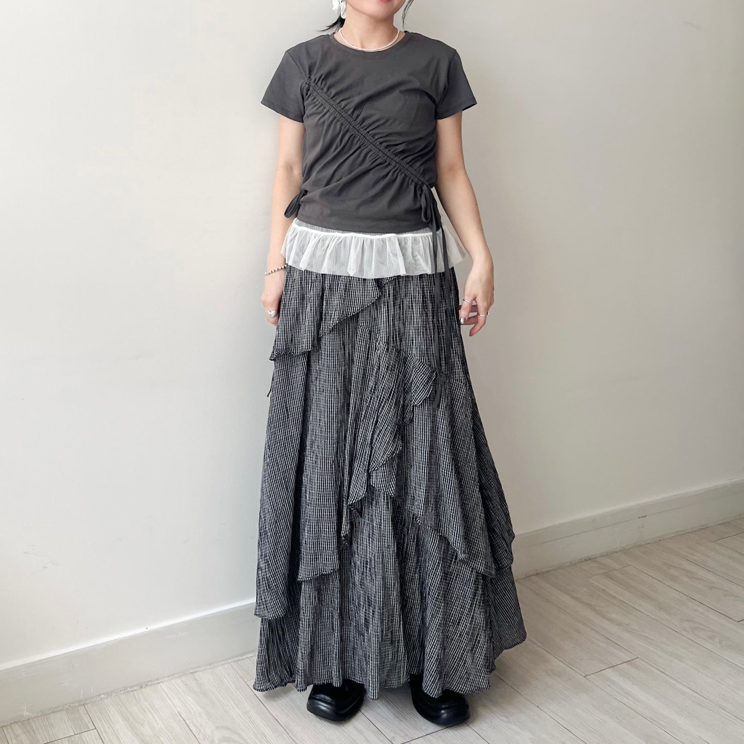 TP646- Drawstring Top | White | Charcoal