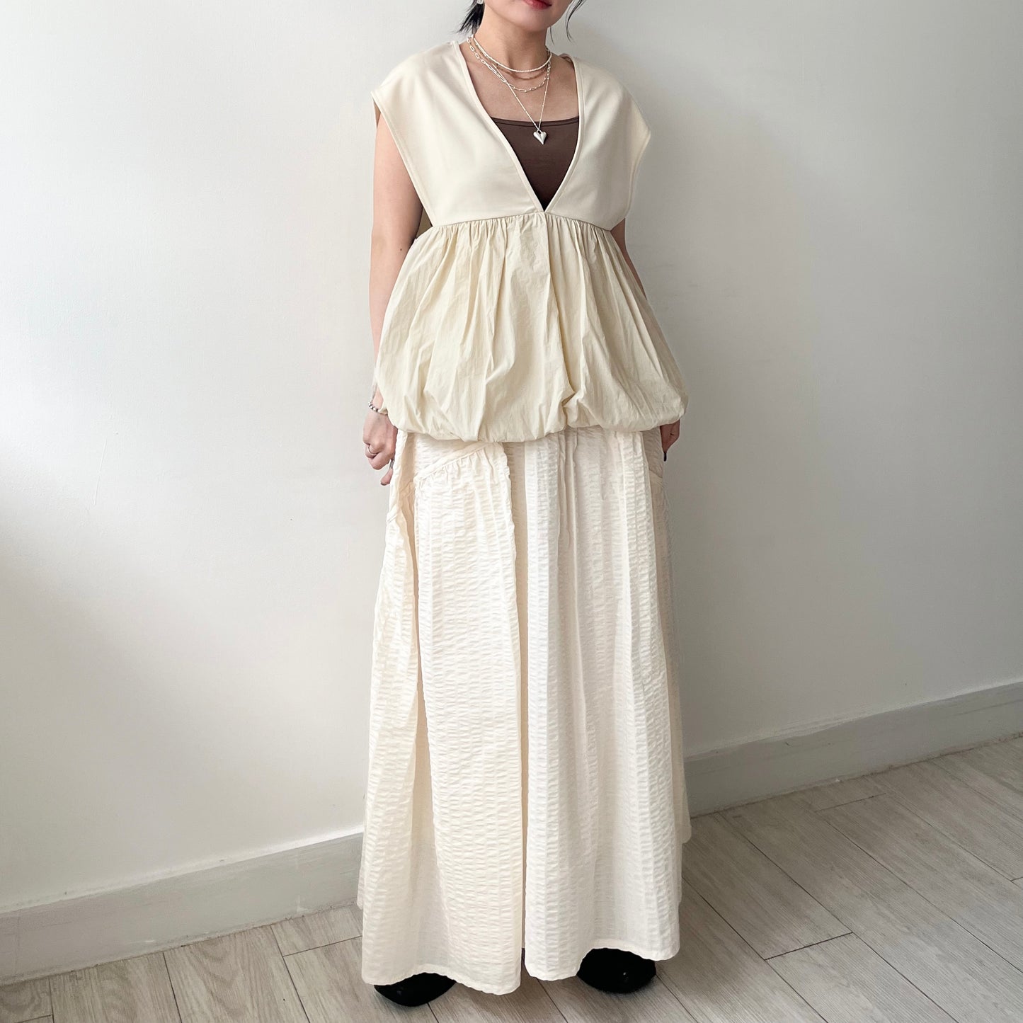 TP633- Balloon Vest Top | Ivory | Charcoal | Black