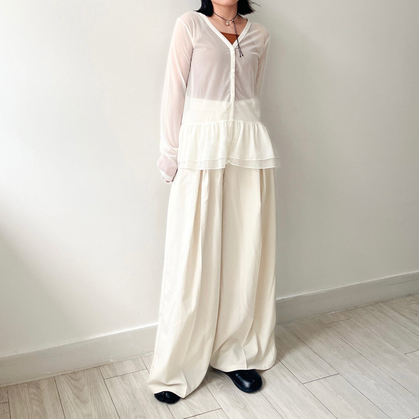 PT80- 闊腳打褶薄西褲 | Ivory | Grey | Black