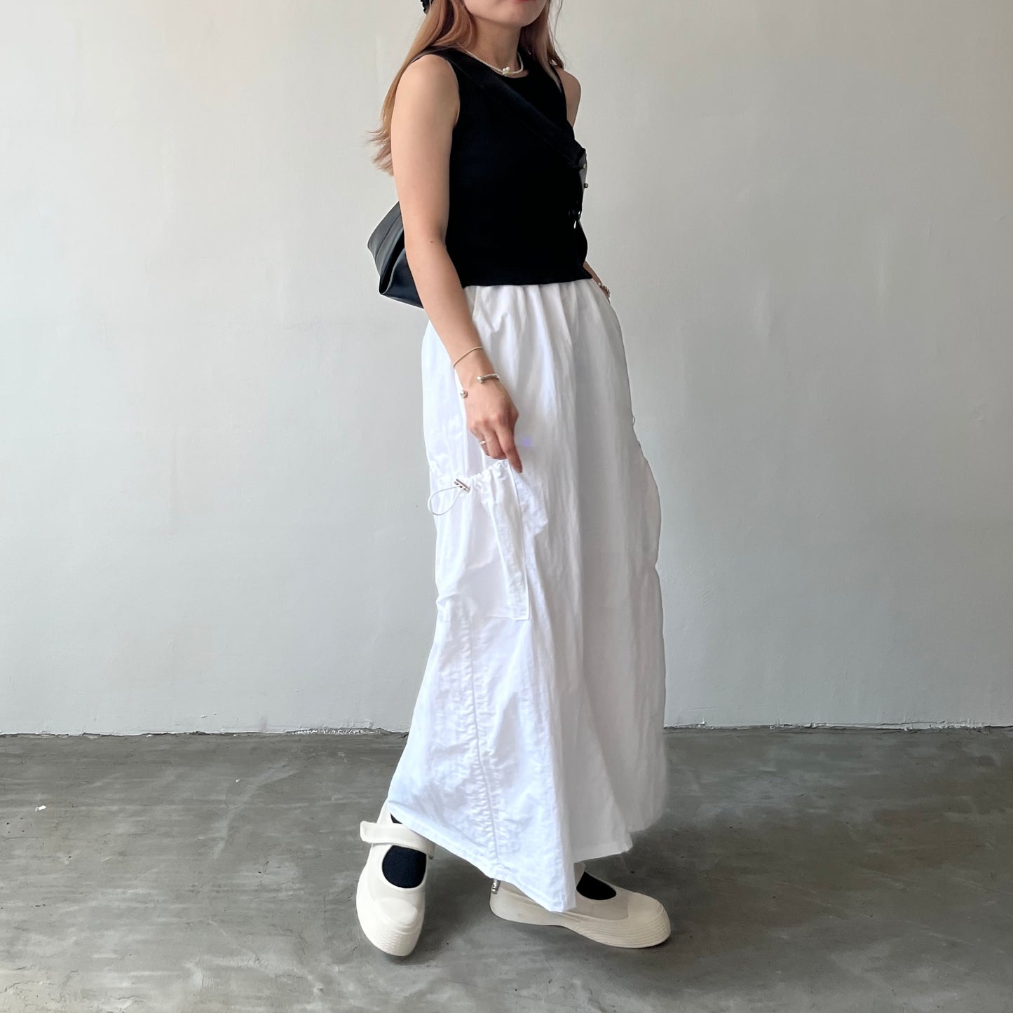 SK32- Two Drawstring Pocket Skirt | White | Blue | Black