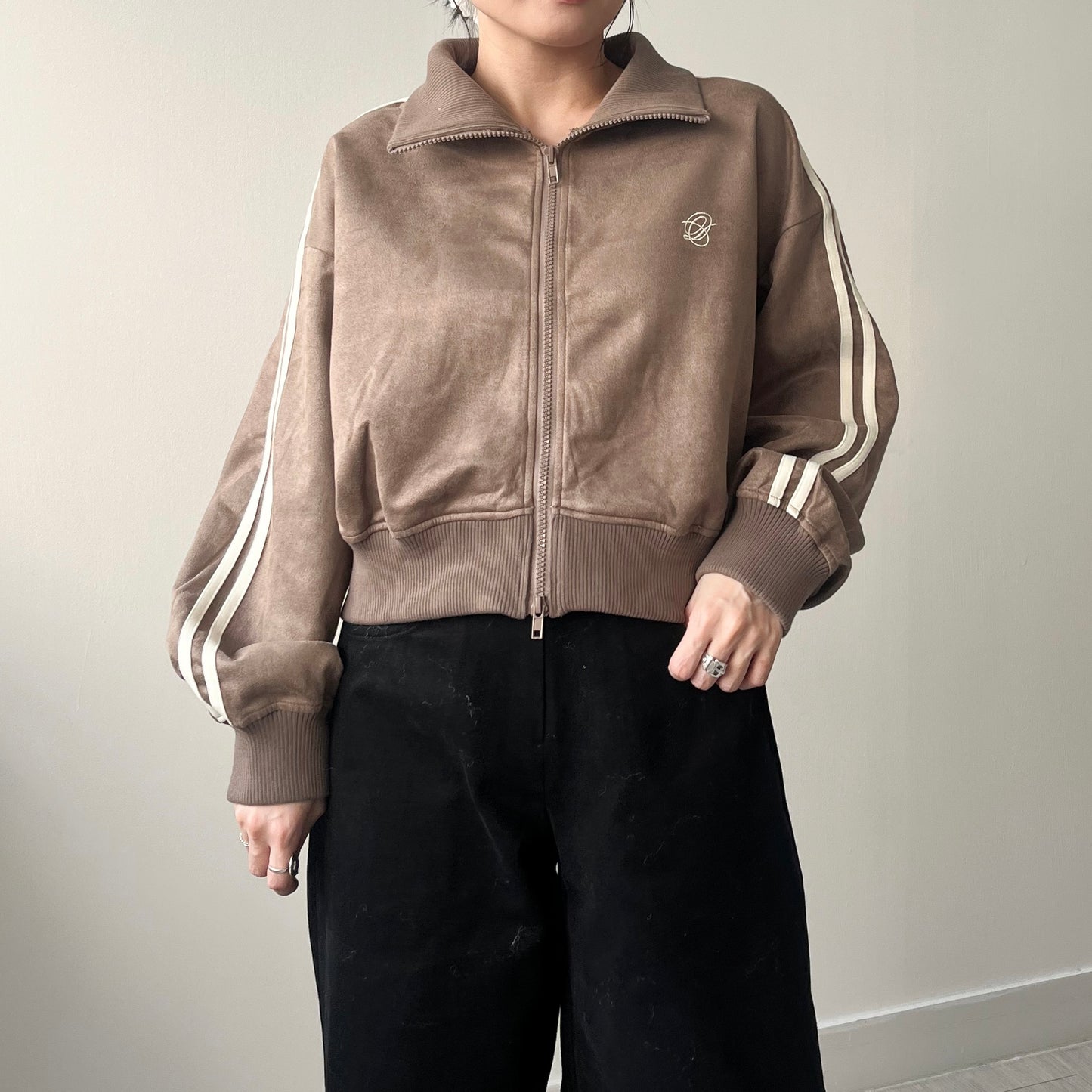 JK33- Cropped Track Jacket | Ivory | Brown | Charcoal