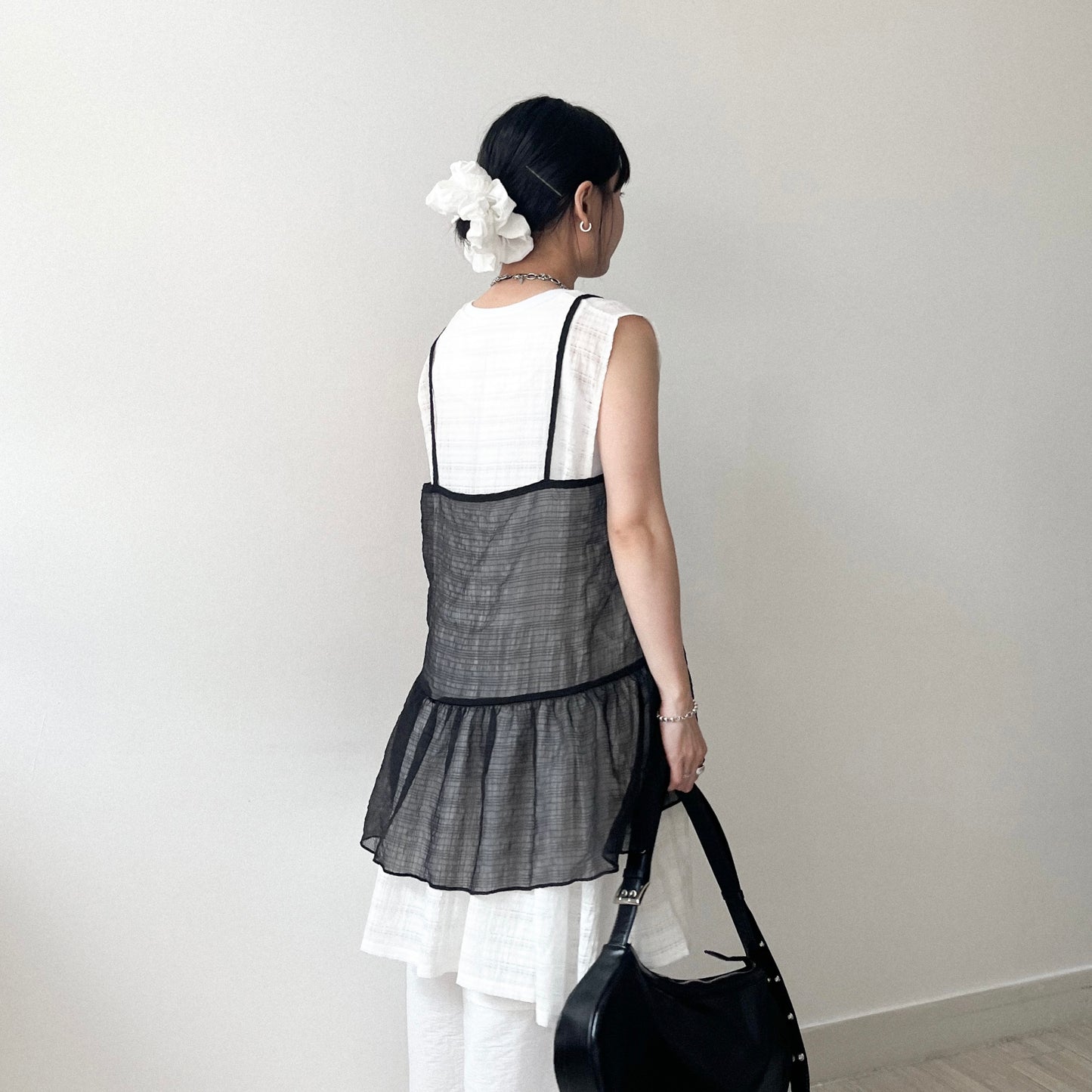 TP641- See-though Checked Vest | White | Blue | Black
