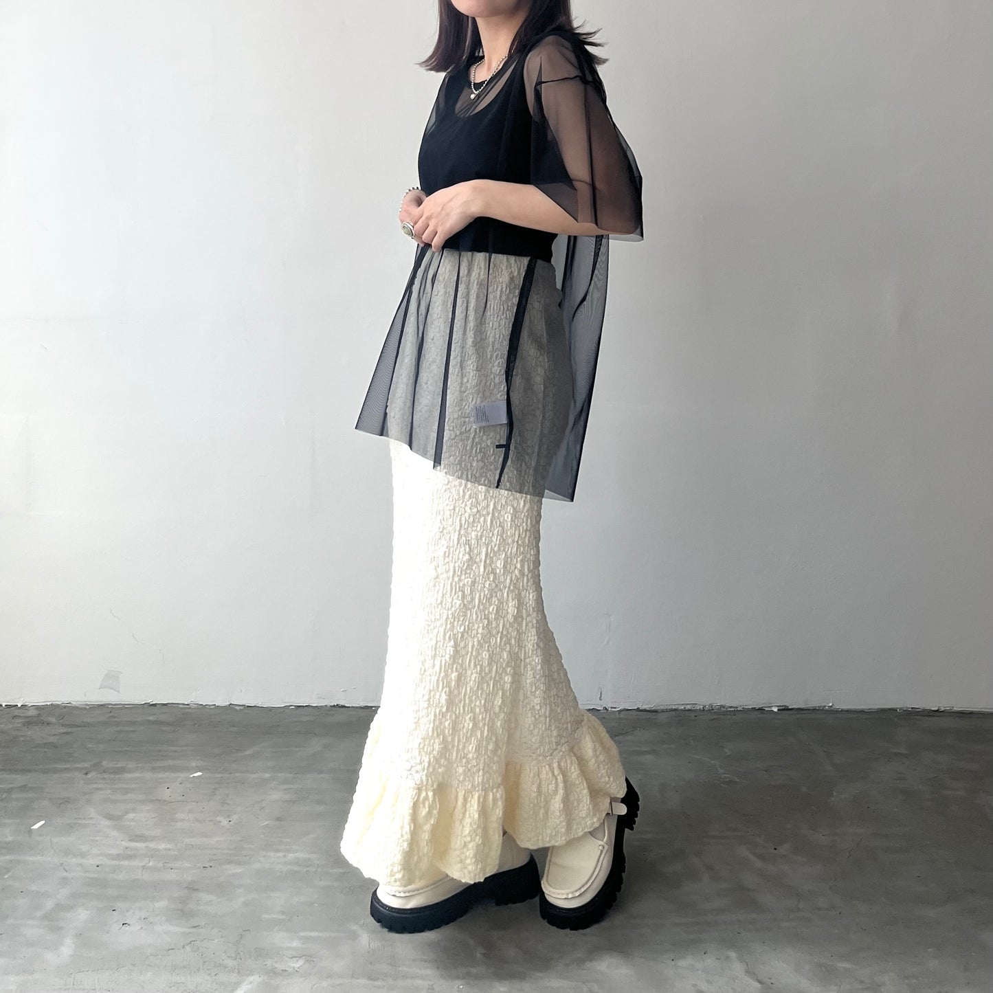 SK35- Flower Print Skirt | Ivory | Black
