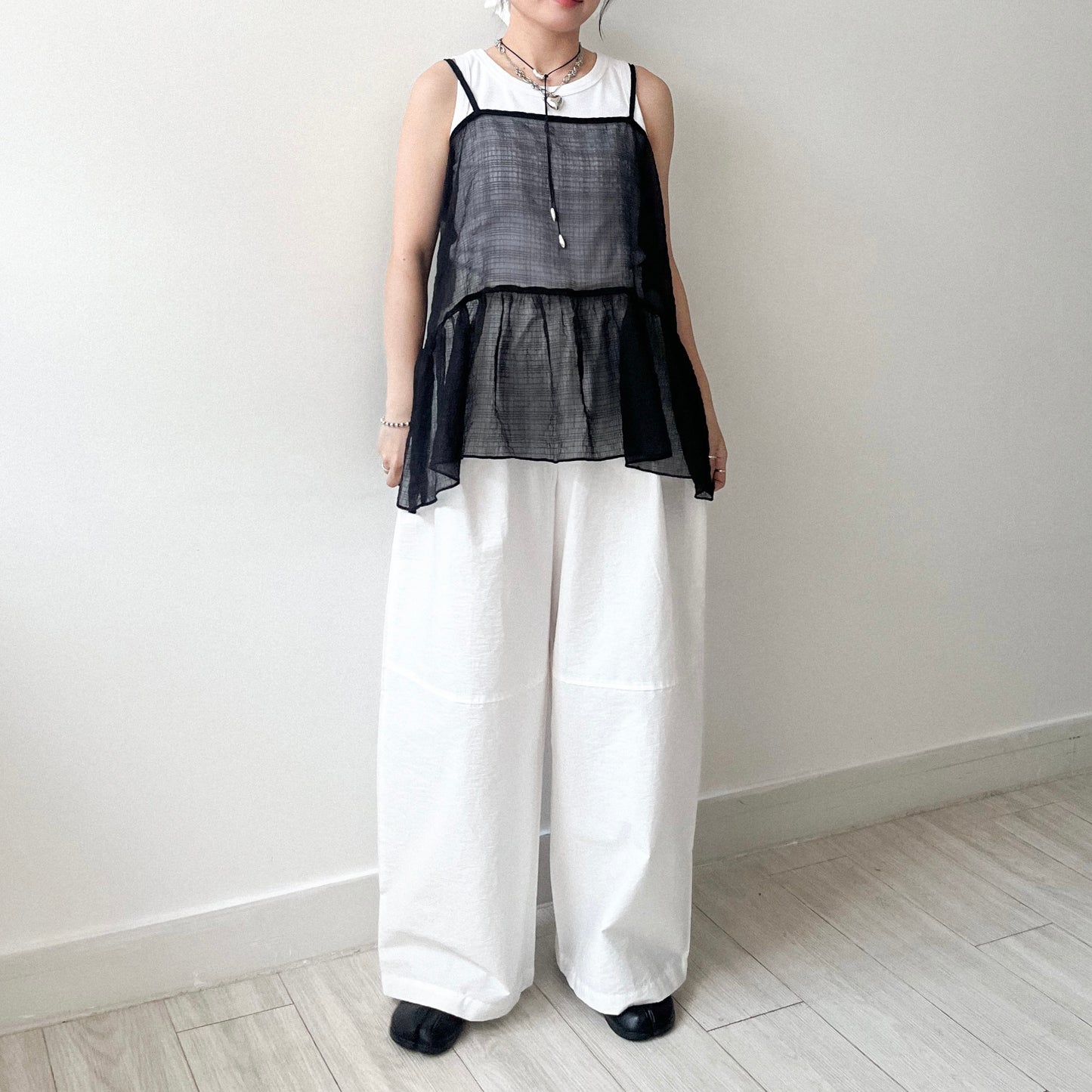 TP641- See-though Checked Vest | White | Blue | Black