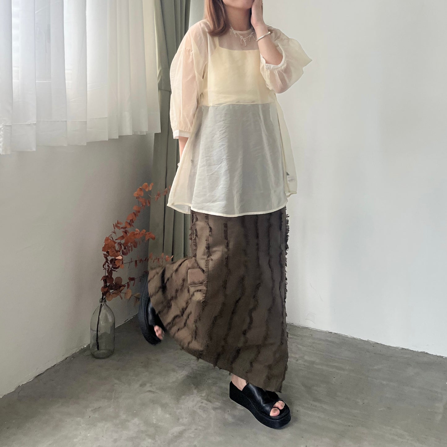 SK40- Stripe Soso Skirt | Khaki | Black