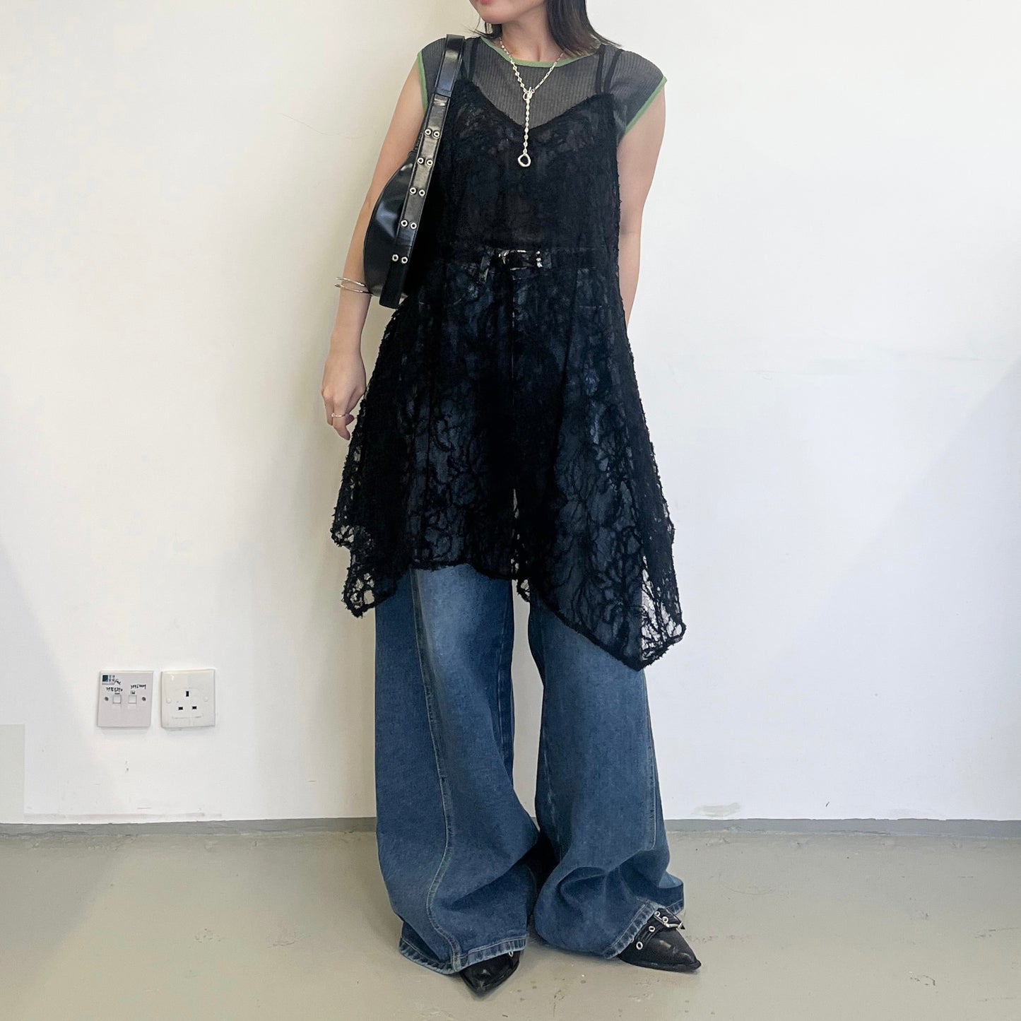 OP72- Tunic Tulle Lace Dress | Ivory | Black