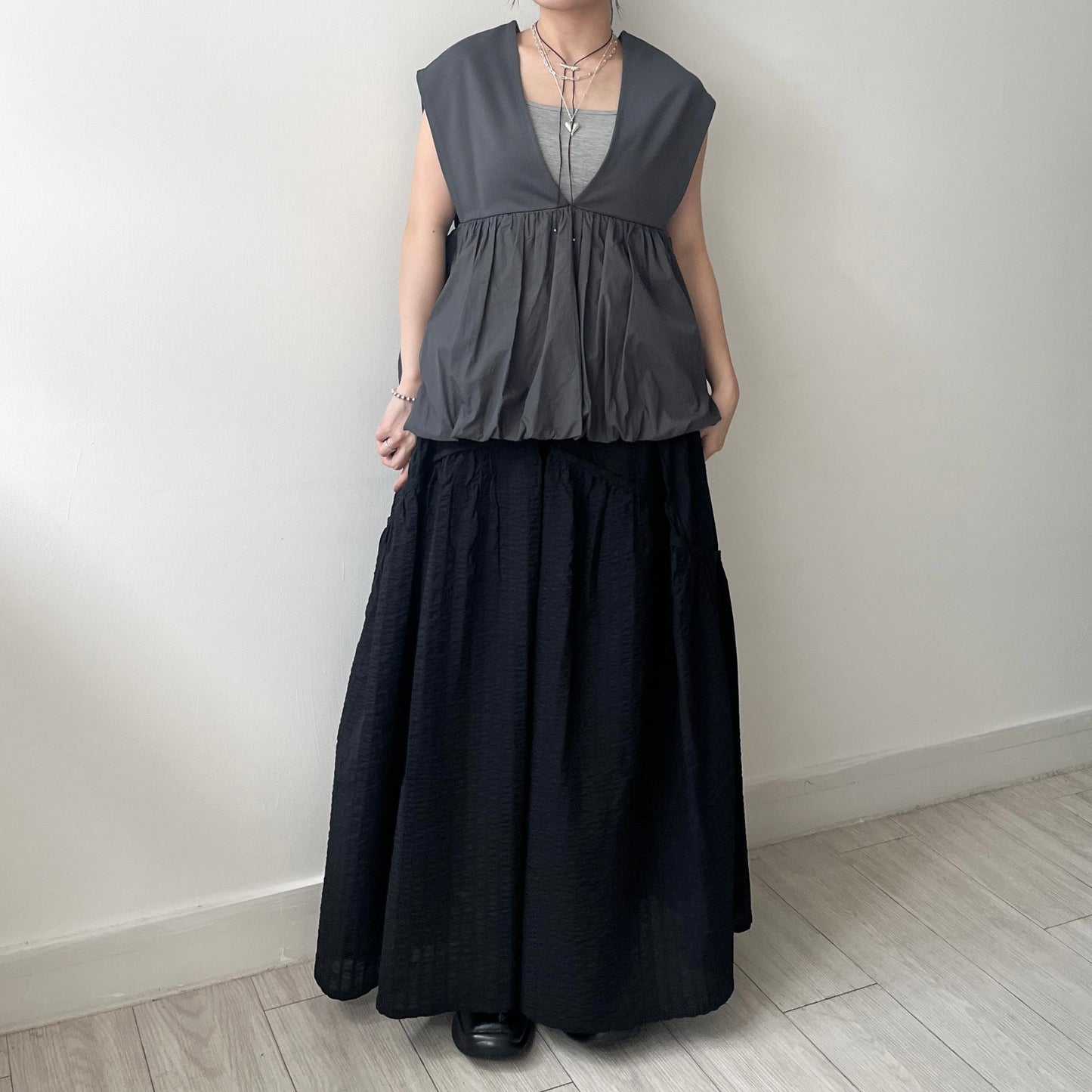 TP633- Balloon Vest Top | Ivory | Charcoal | Black
