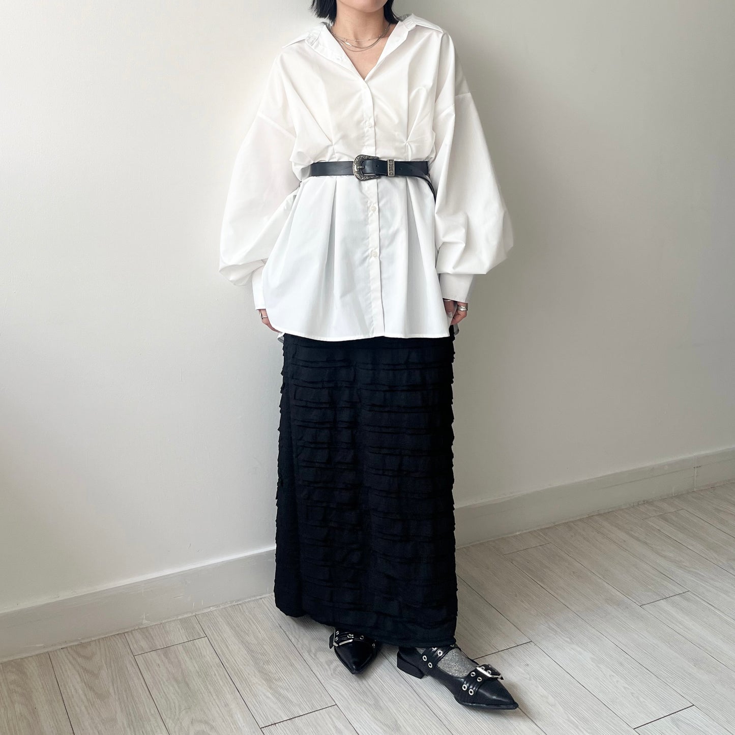 SK104- Tiered Skirt | Ivory | Black