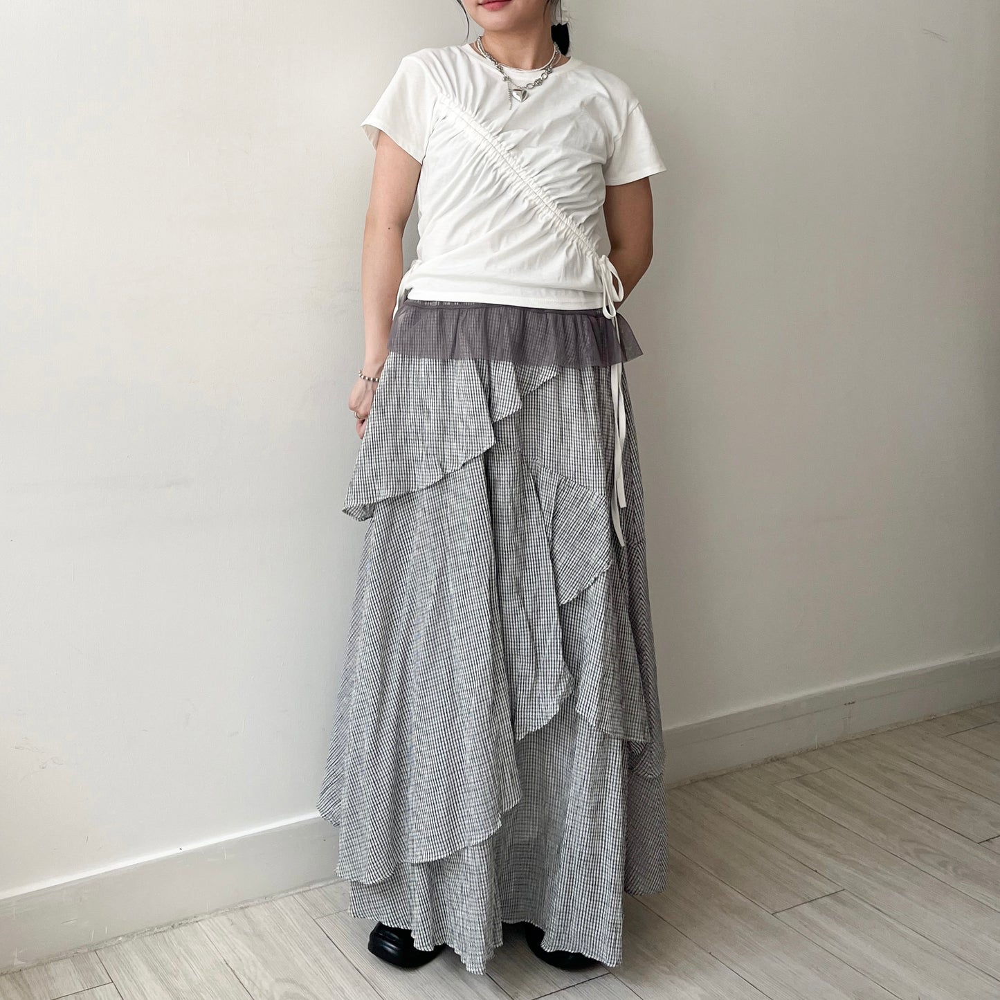 TP646- Drawstring Top | White | Charcoal