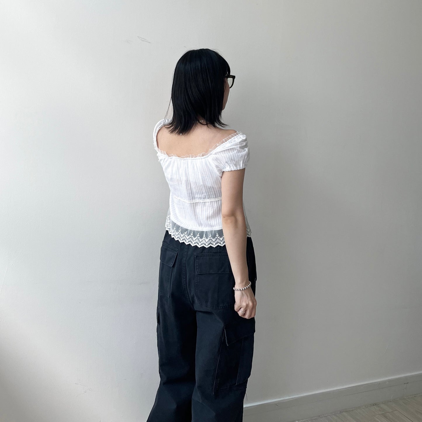 TP648- Square Neck Lace Top | White | Black