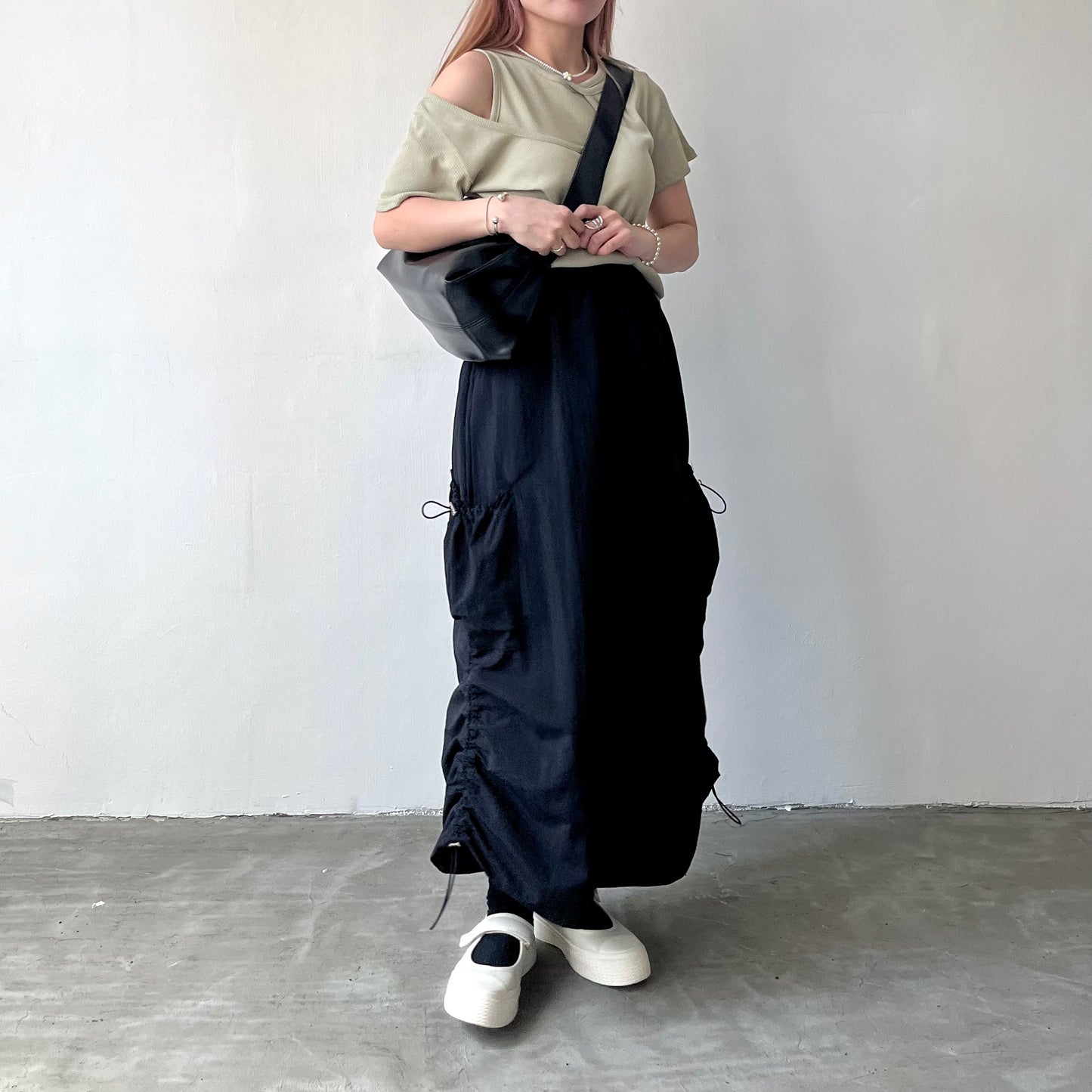 SK32- Two Drawstring Pocket Skirt | White | Blue | Black
